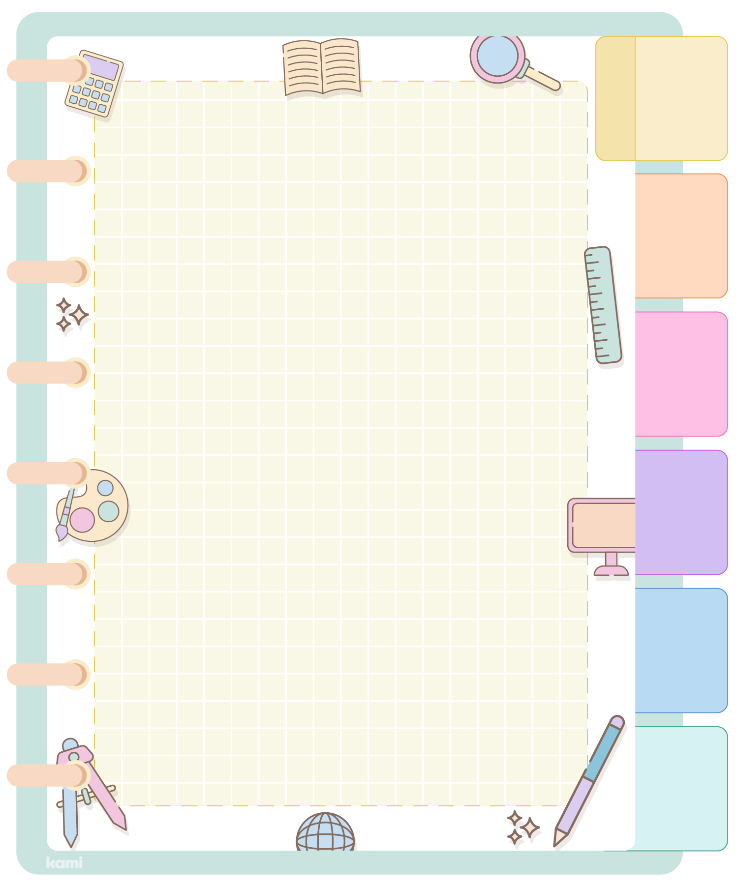 A digital notebook for students with a pastel grid design.