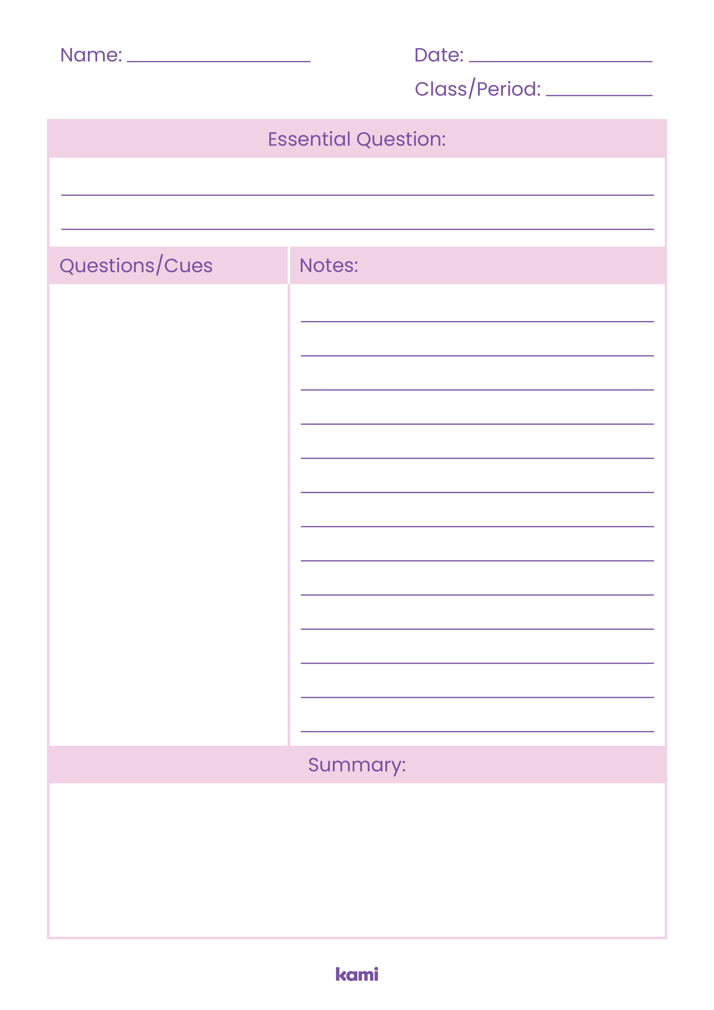 Cornell Notes Purple for Teachers Perfect for grades 10th, 11th