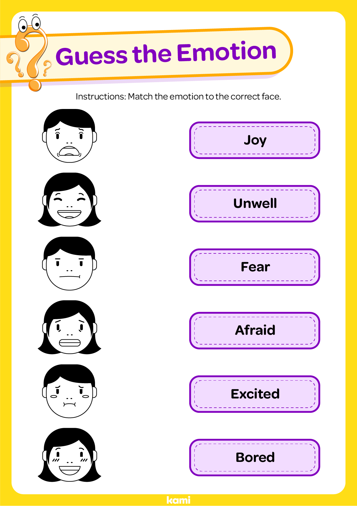 A guess the emotion worksheet for young learners with a two page exercise