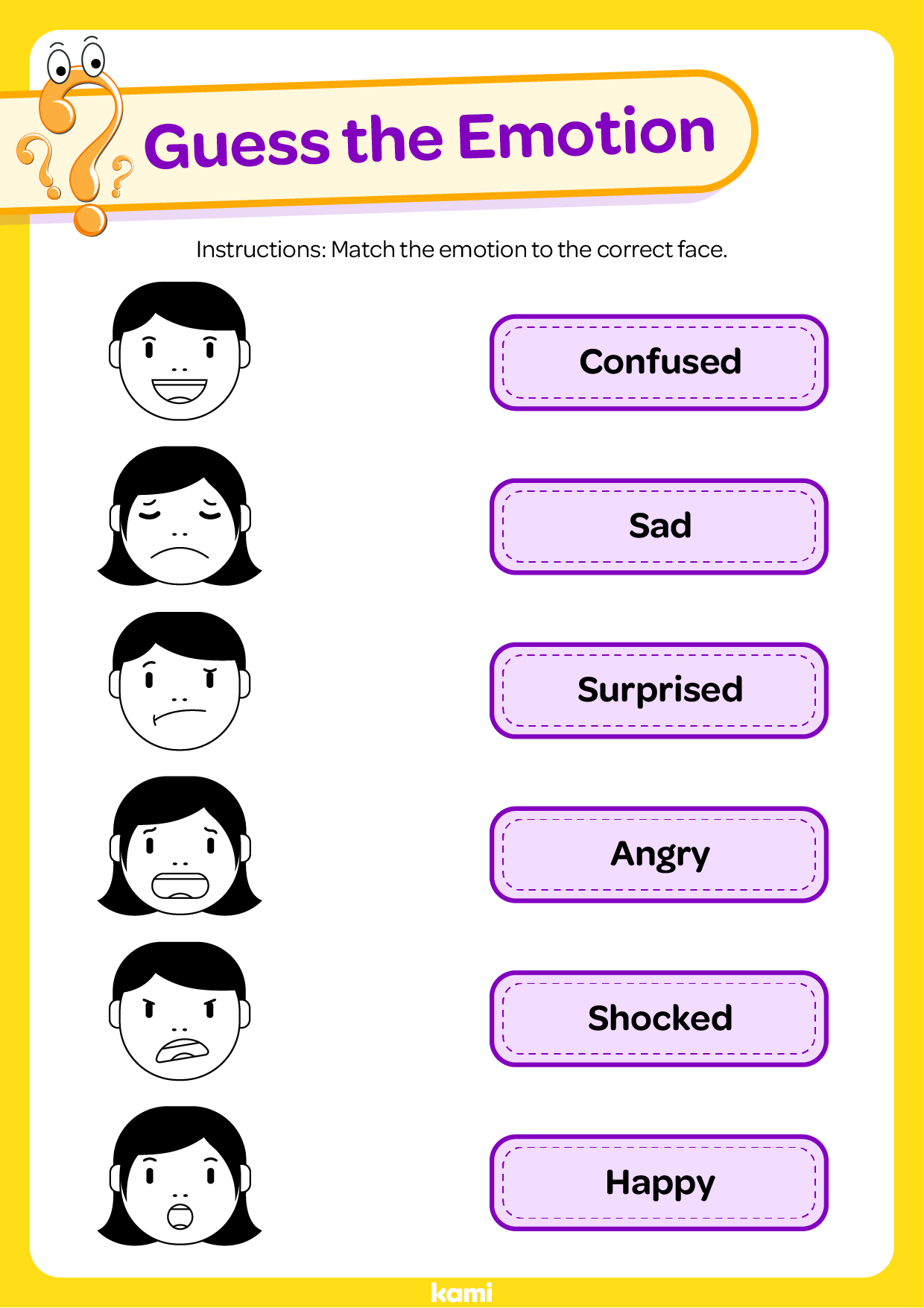 Match the Emotions worksheet