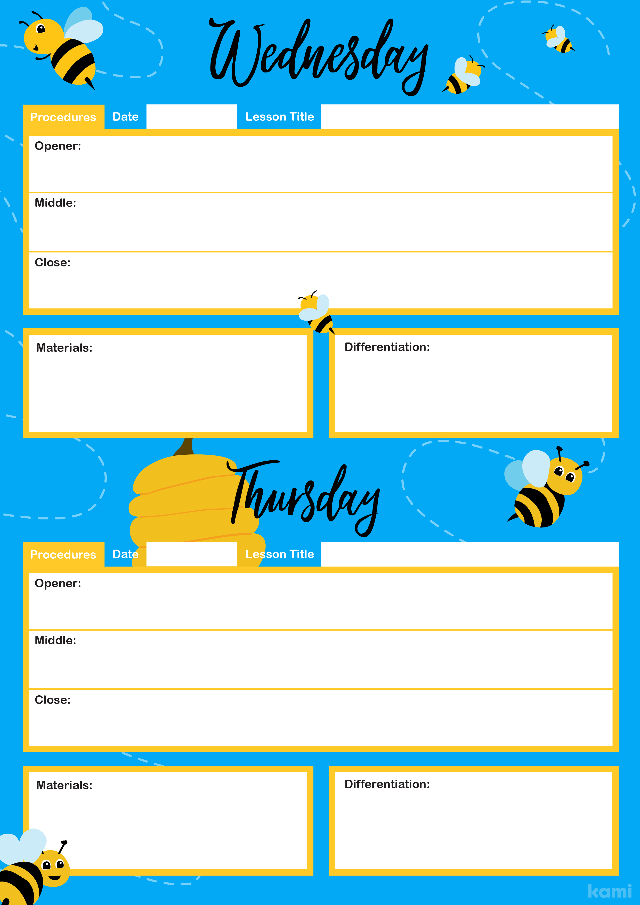 A Weekly Overview Lesson Plan for Teachers with a Busy Bee Theme