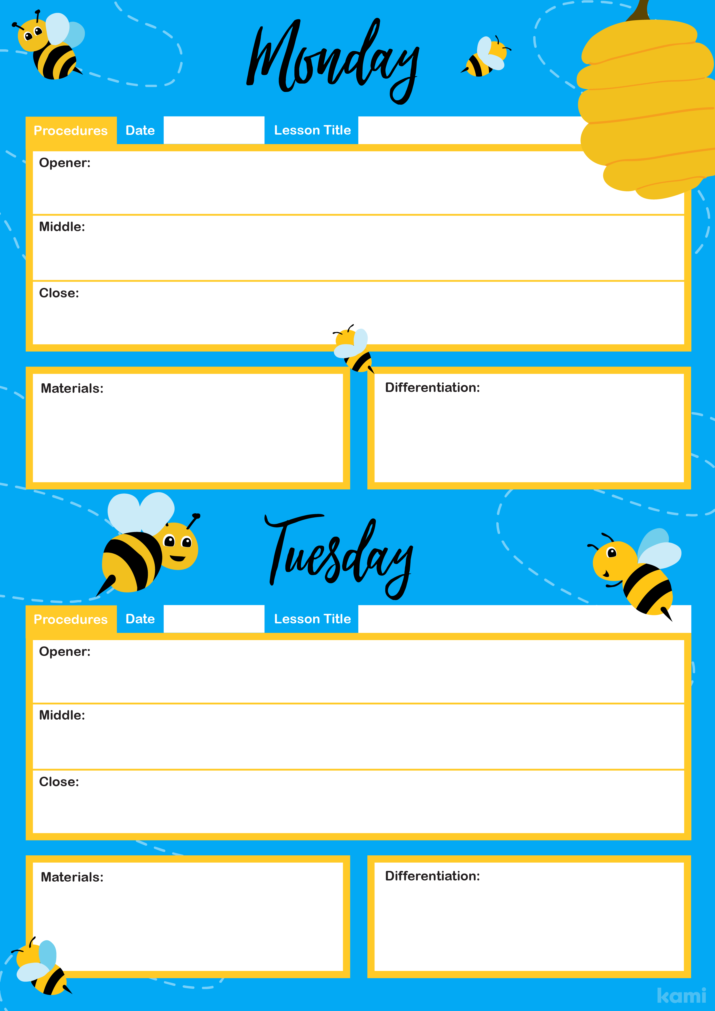 A Weekly Overview Lesson Plan for Teachers with a Busy Bee Theme