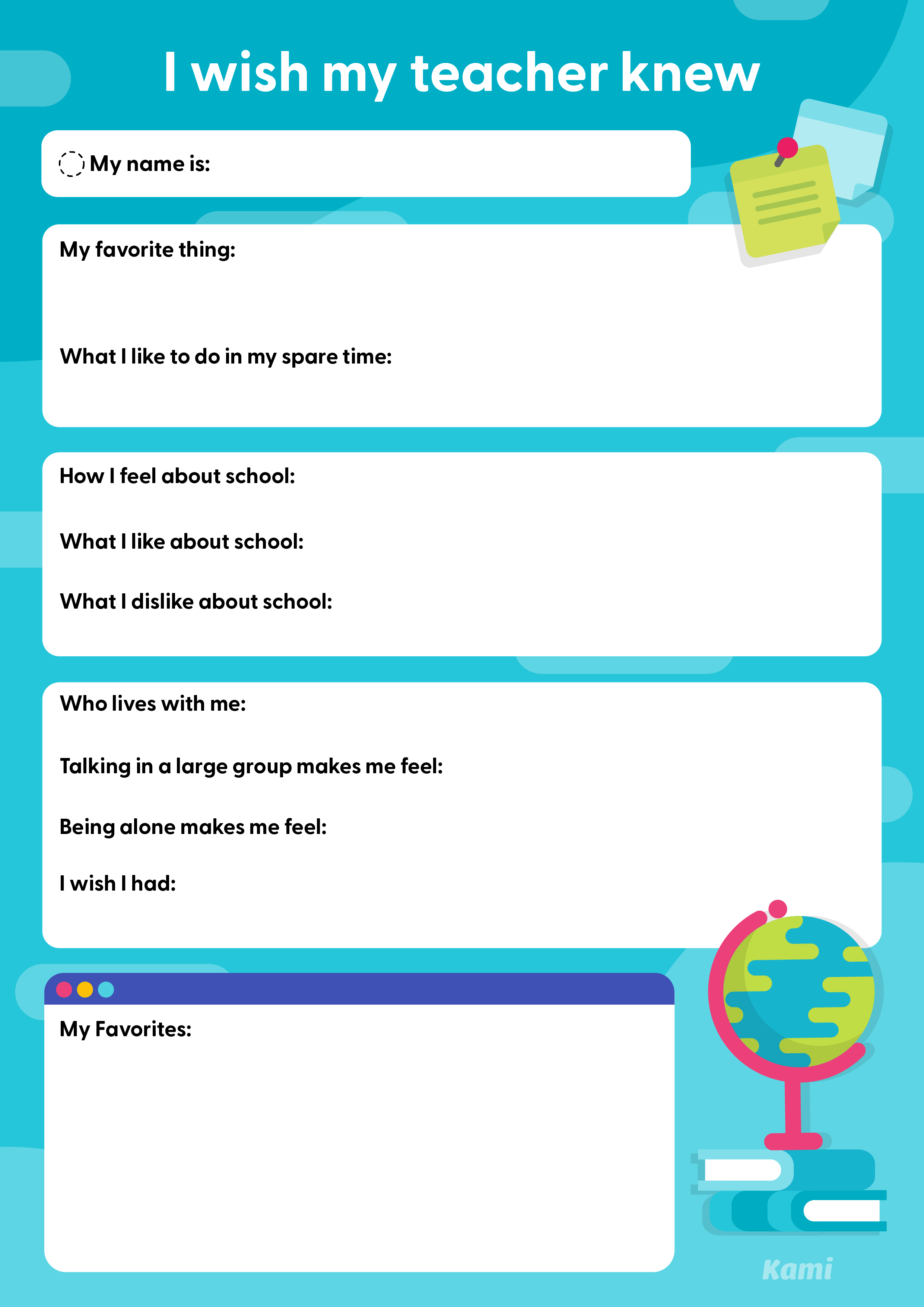 all about me template middle school