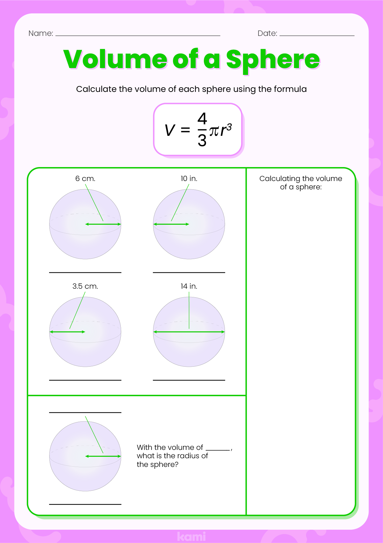 Volume Of A Sphere Worksheet