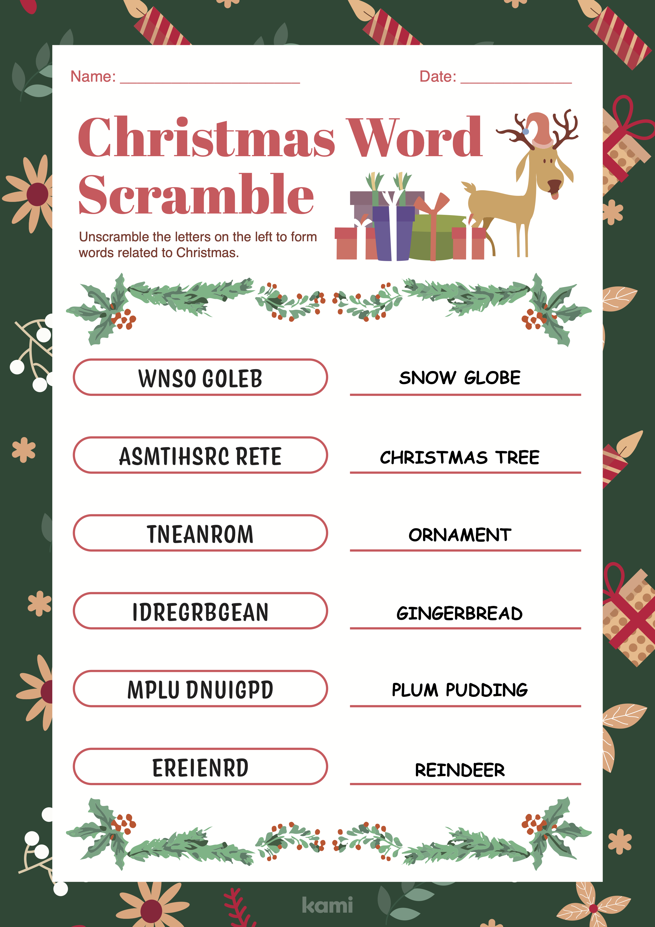 Christmas Word Scramble Answer Key for Teachers Perfect for grades