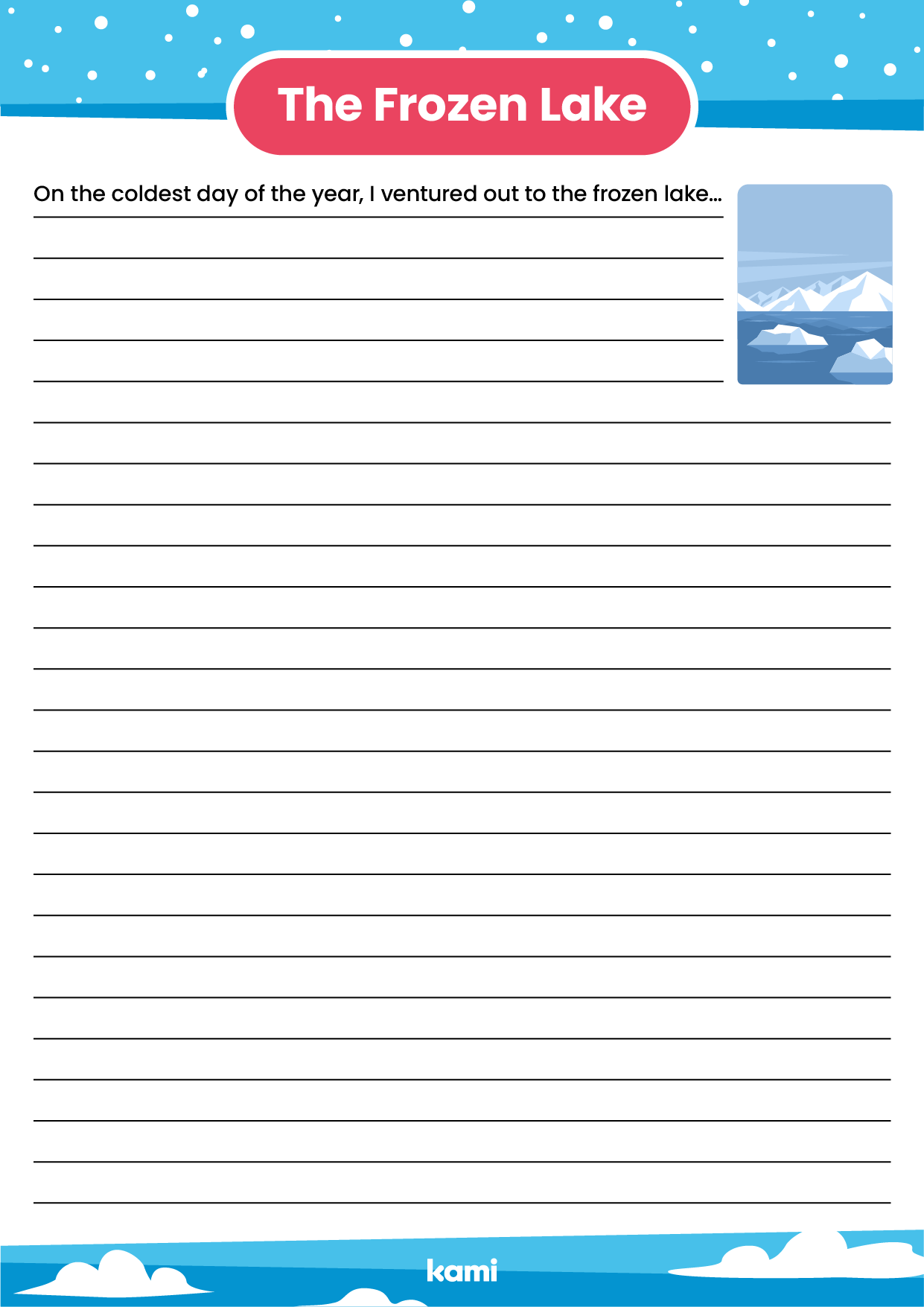 A worksheet for writing with a winter theme.