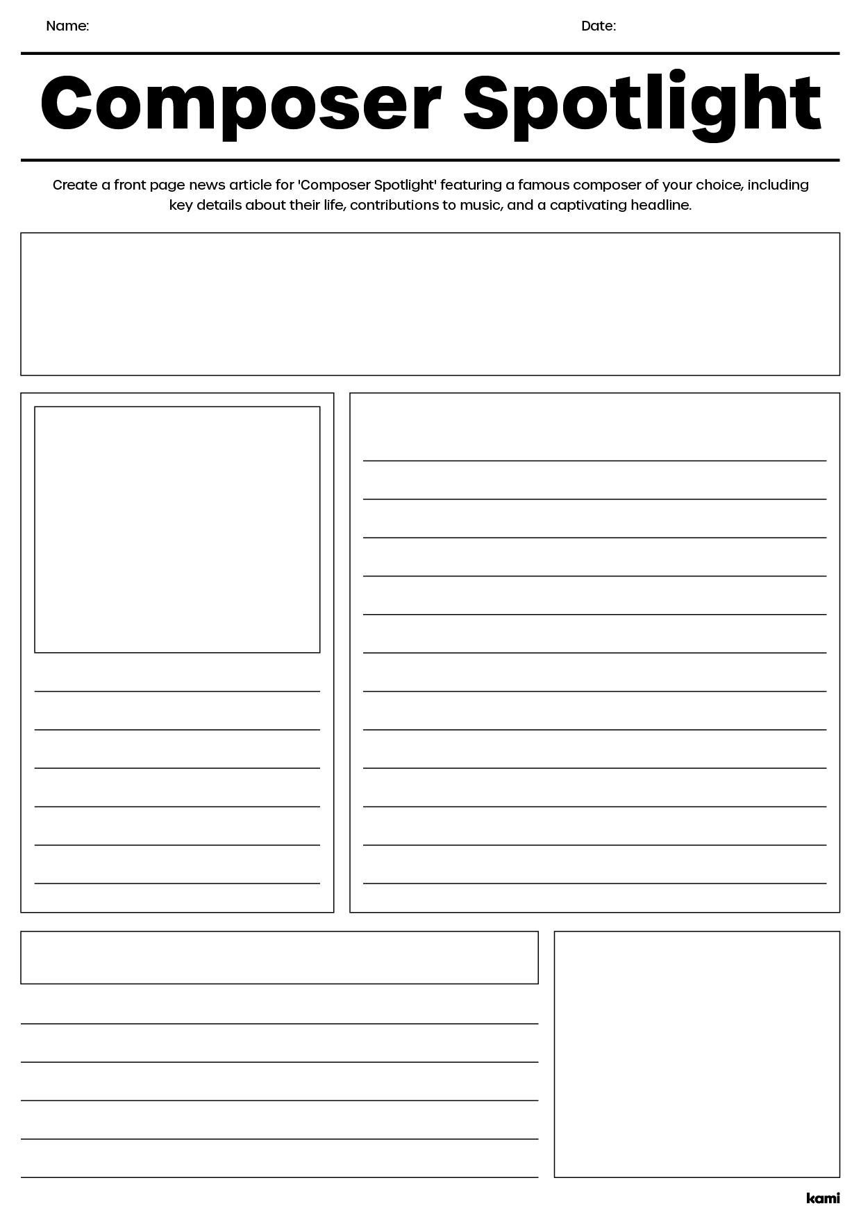 Composer Spotlight Worksheet for Teachers Perfect for grades 10th