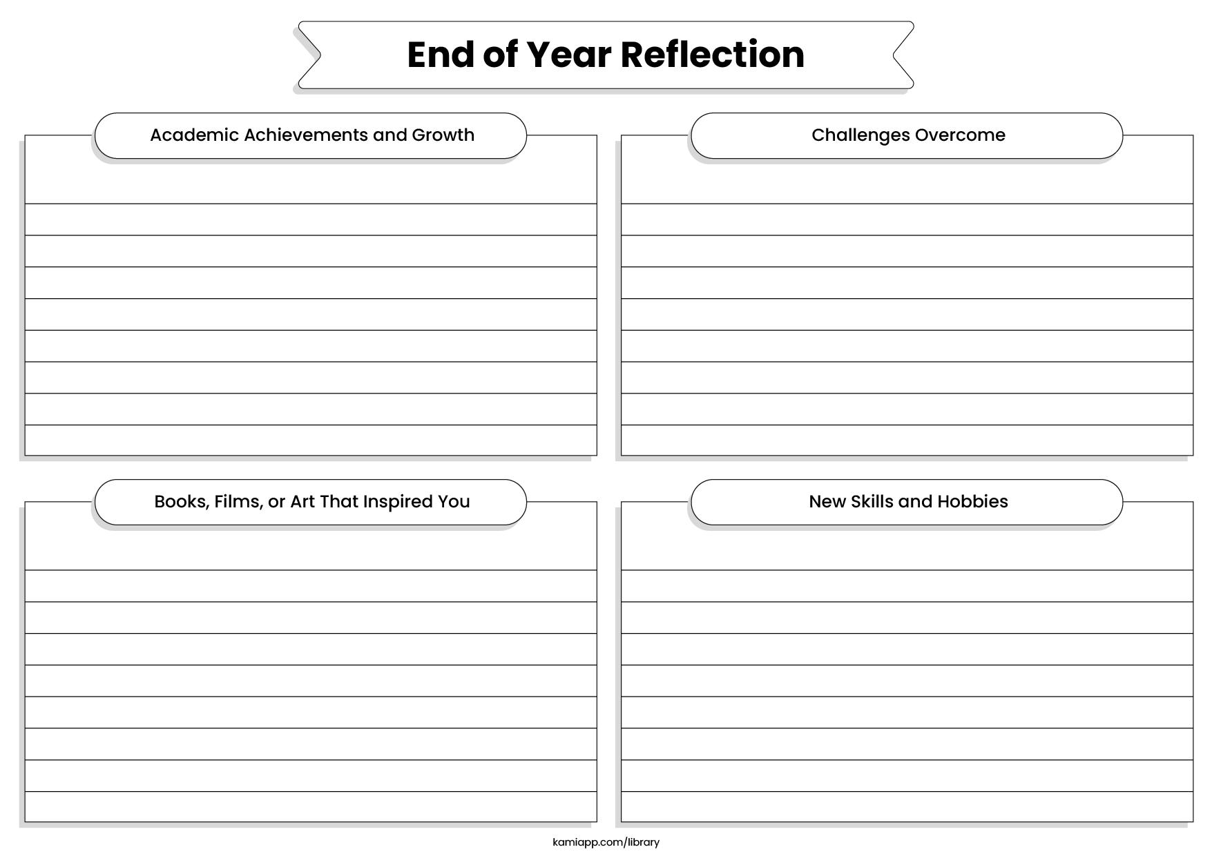 A template for the end of the year with a self reflection exercise.