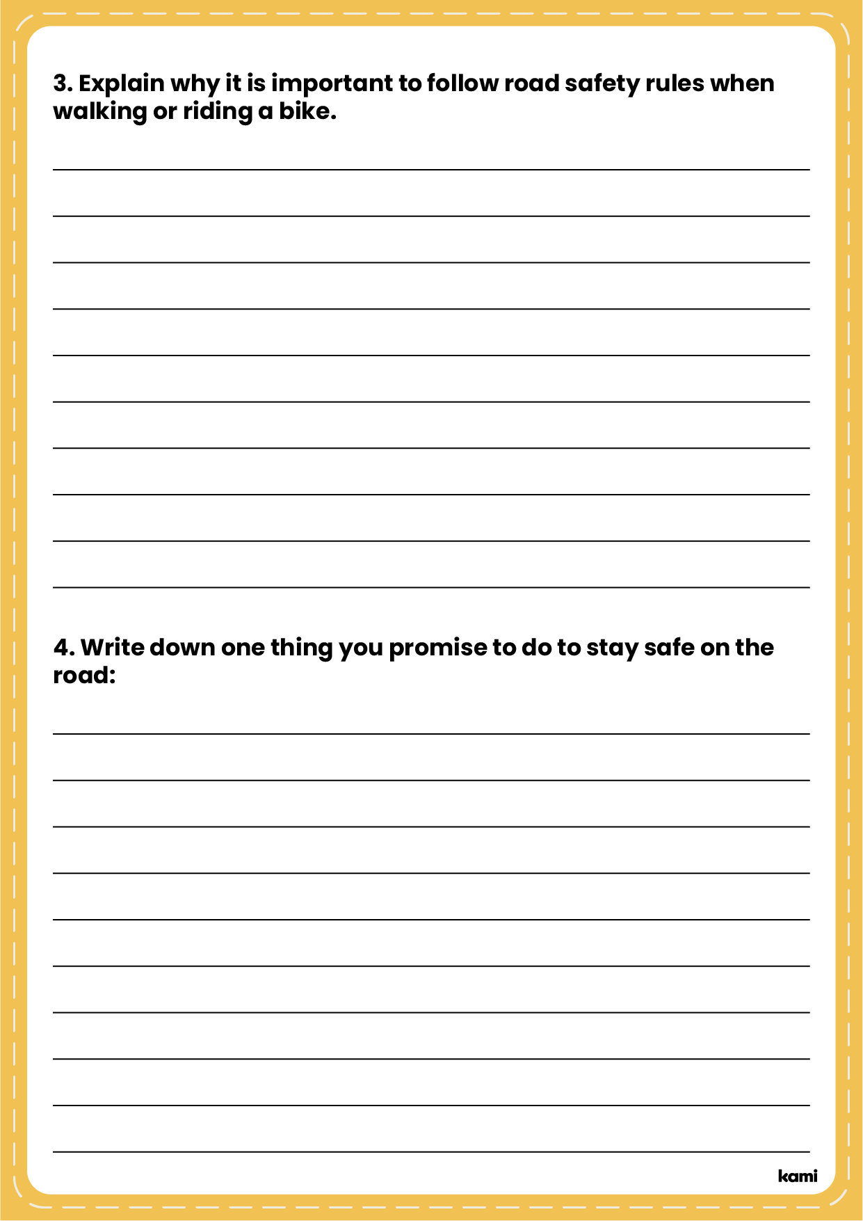 A worksheet for road safety with a fun design.