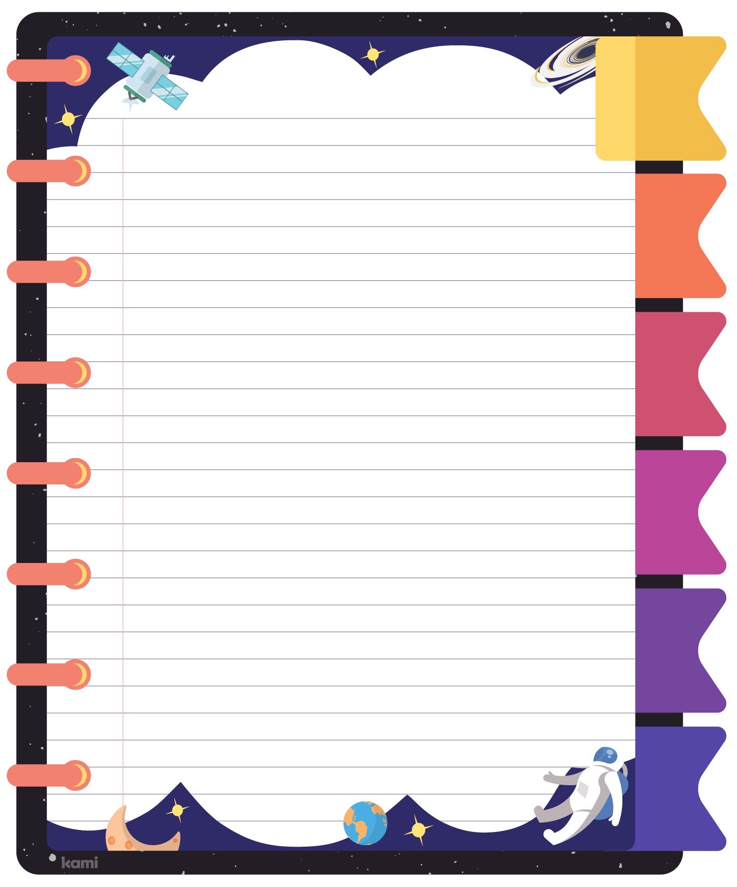 A digital notebook for students with a space lined design.