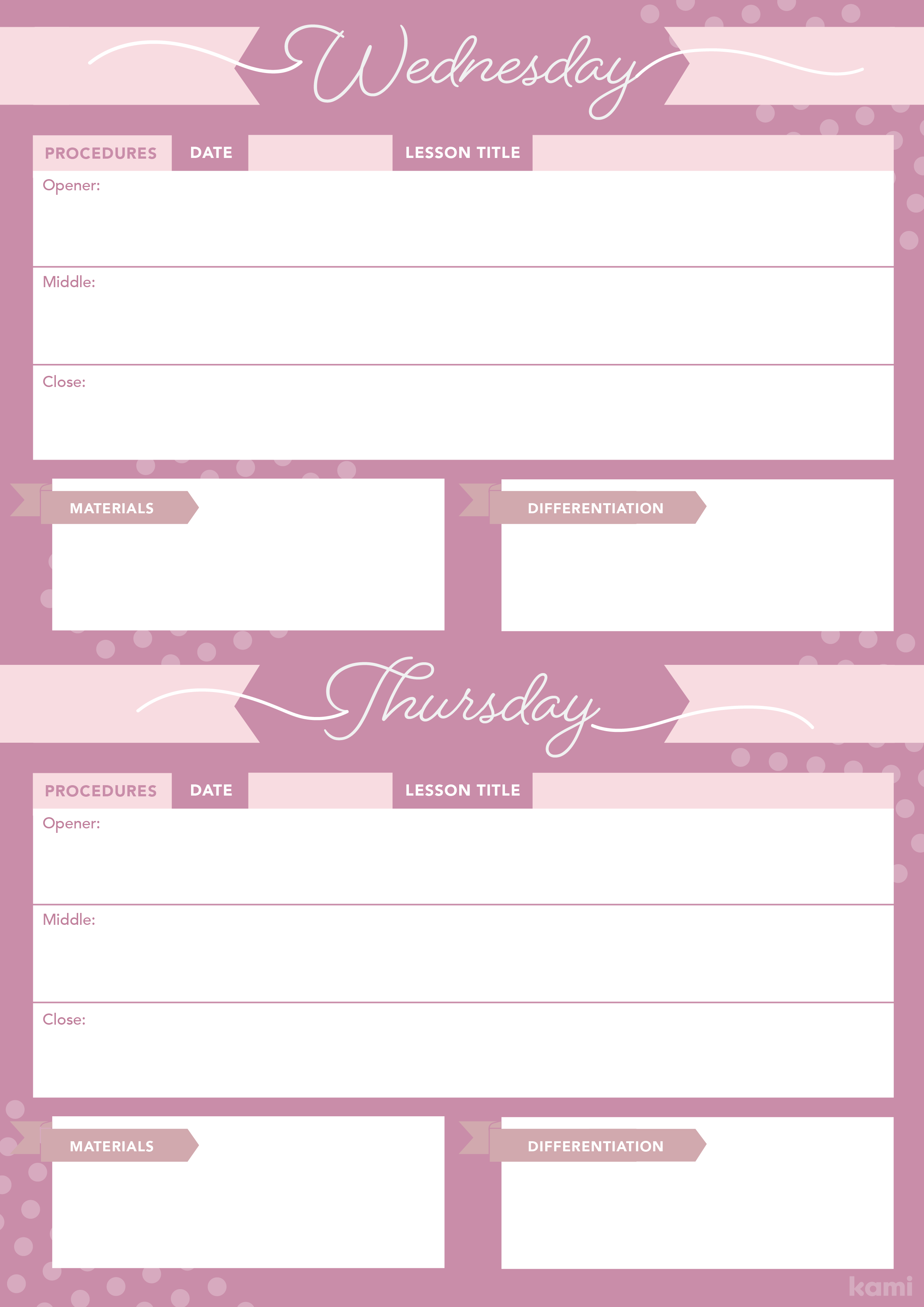 A Weekly Overview Lesson Plan for Teachers with a Pink Theme
