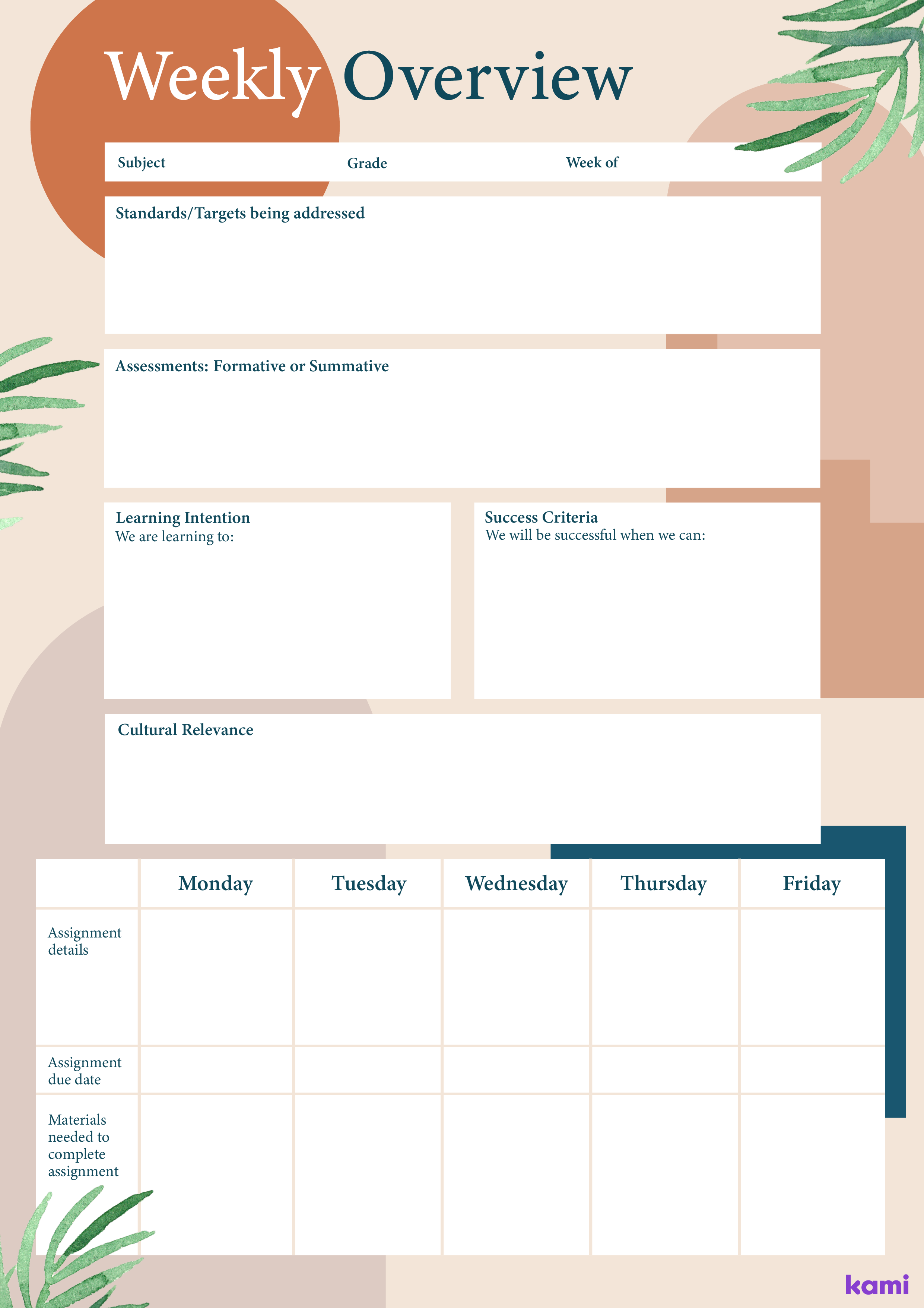 A Weekly Overview Lesson Plan for Teachers with a Neutrals