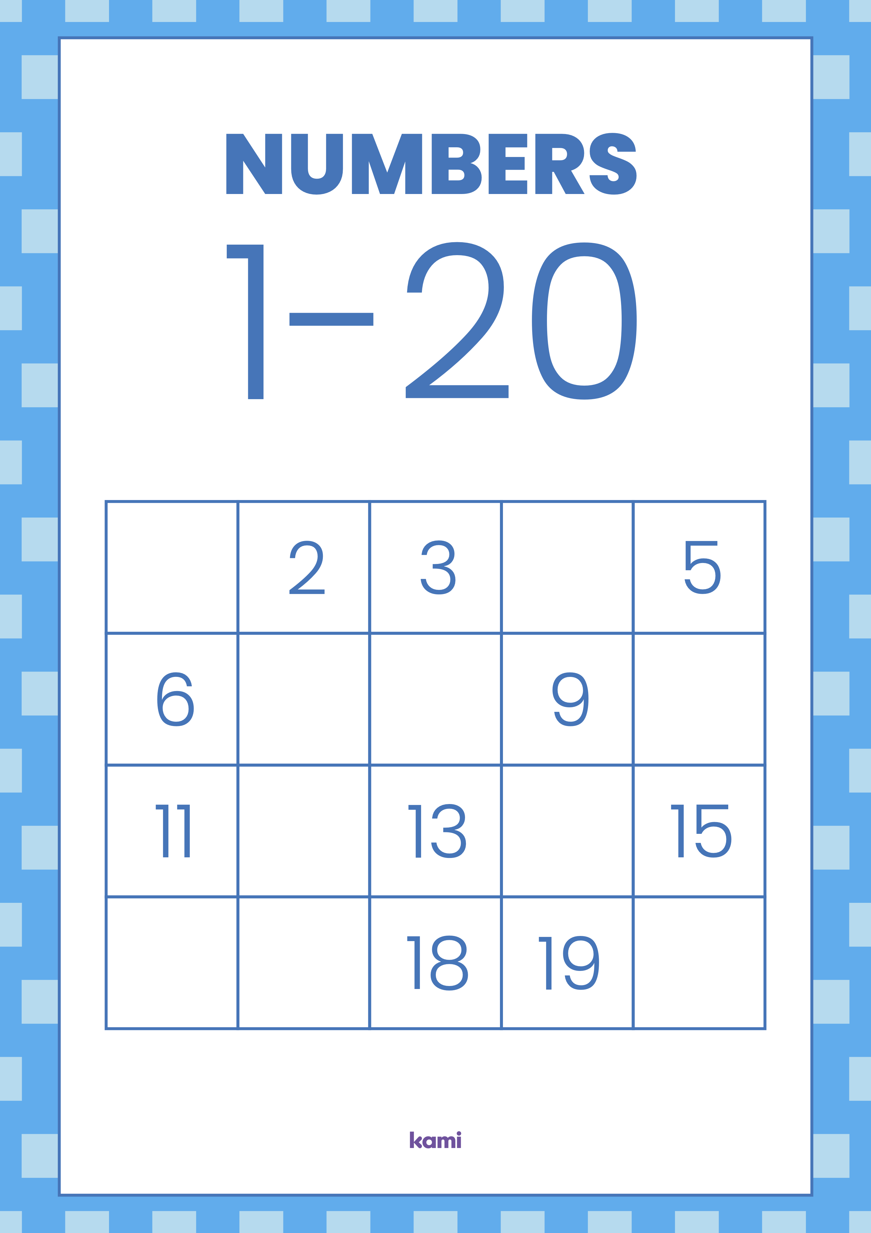 Number Chart | Fill in the Blanks 1-20 Blue for Teachers | Perfect