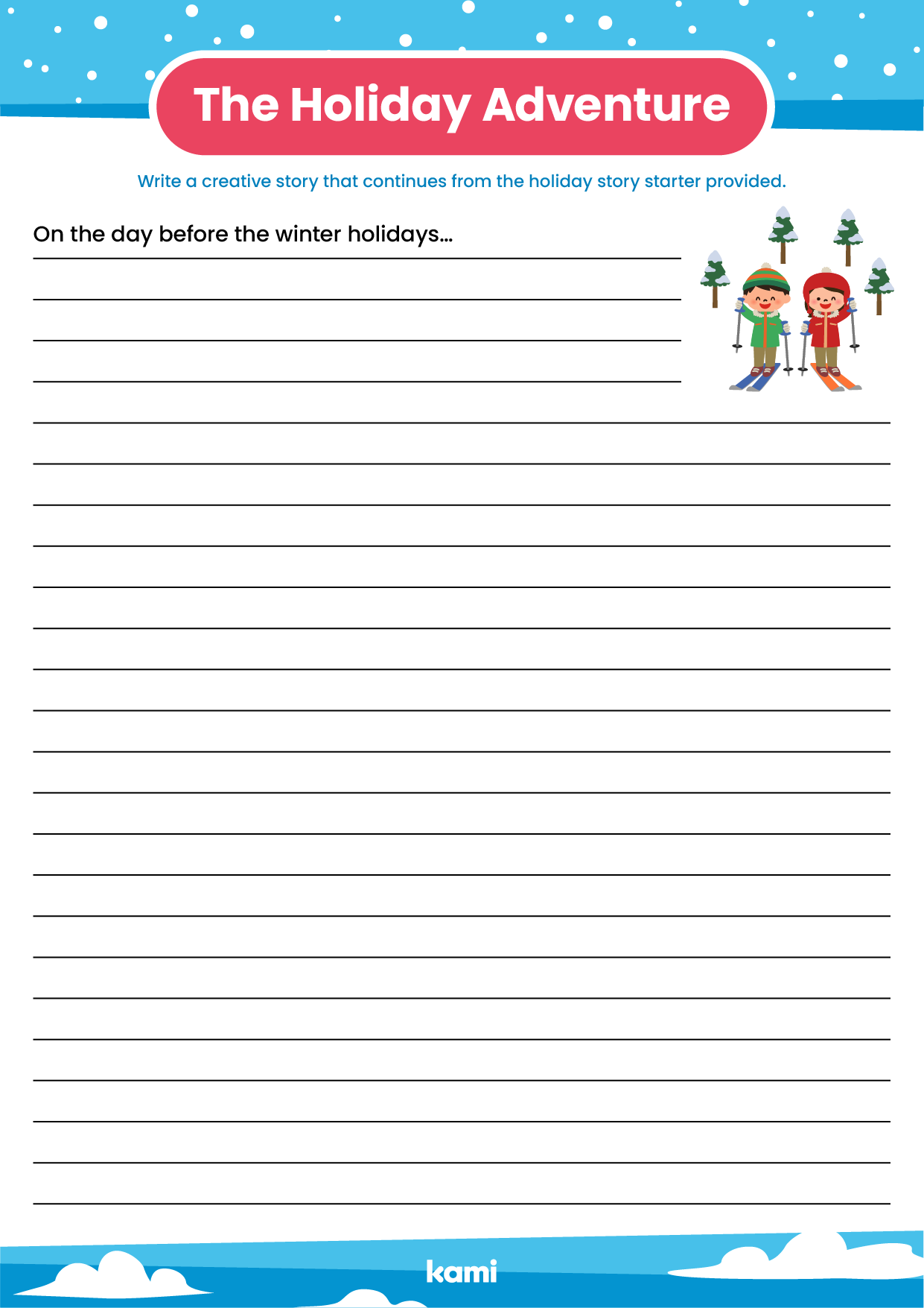 A writing template for the holidays with a winter design.
