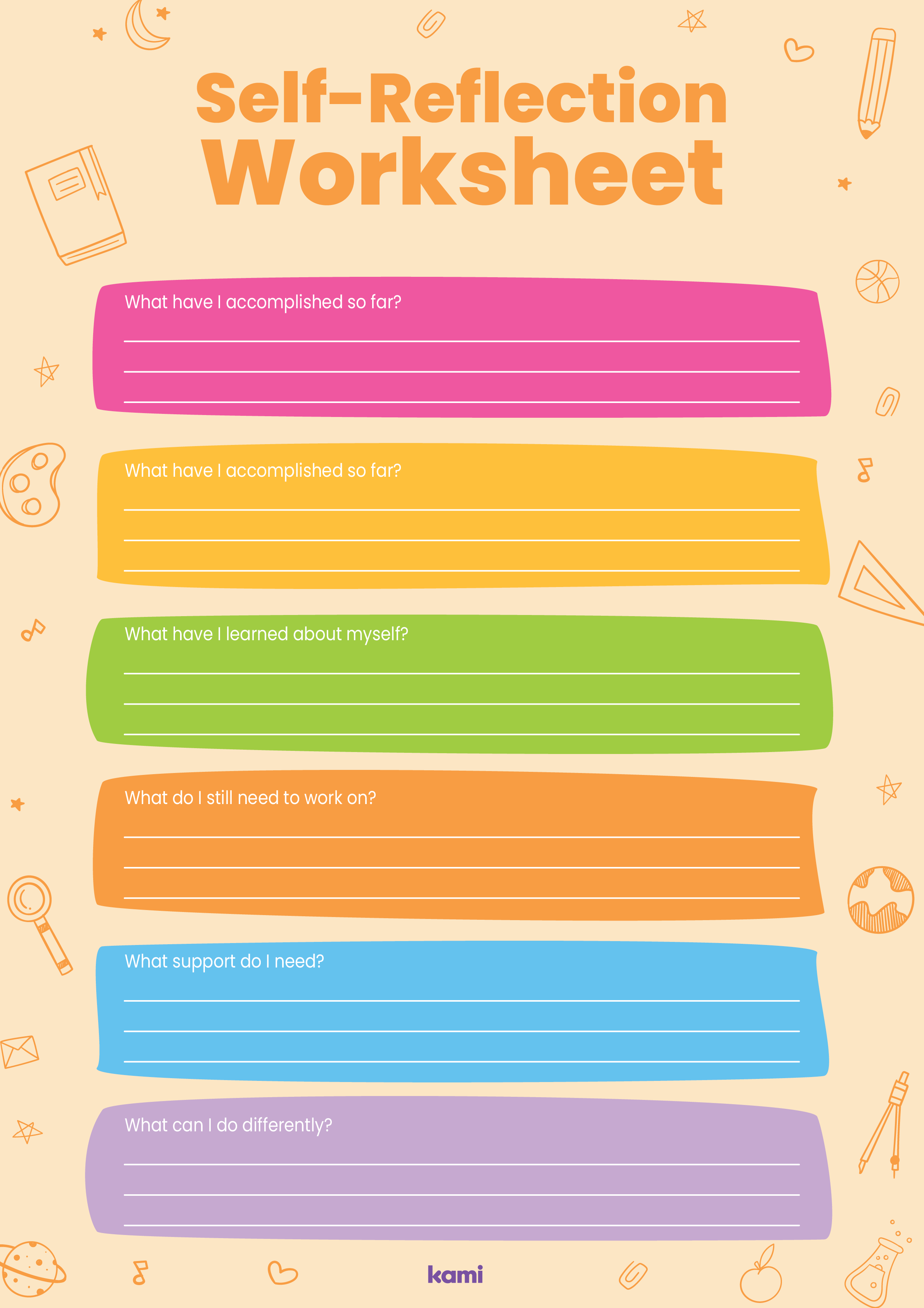 SelfReflection Worksheet Colored for Teachers Perfect for grades