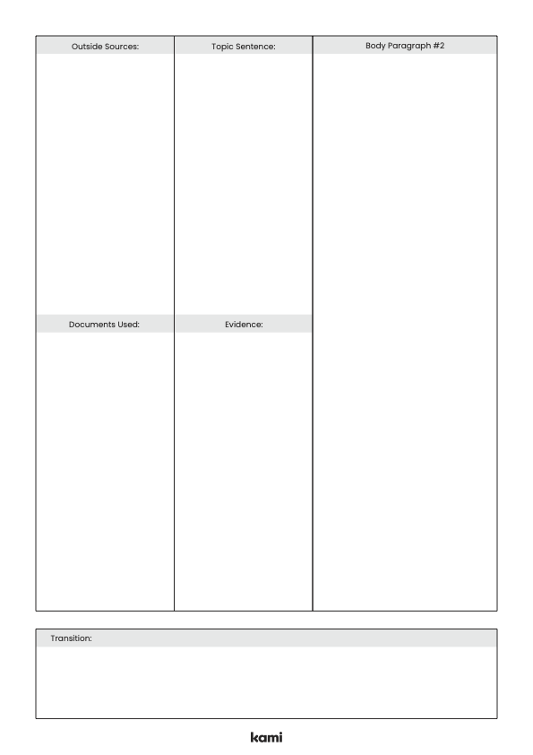 A template for essay writing with a document based question template.