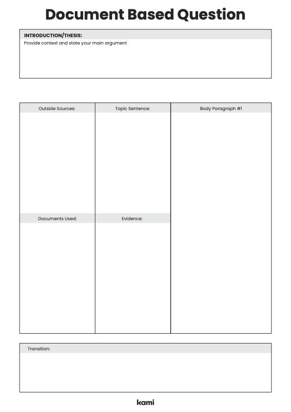 A template for essay writing with a DBQ design.