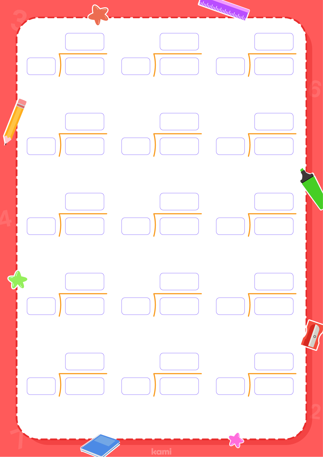 Blank Vertical Math Worksheet Division Red for Teachers Perfect for