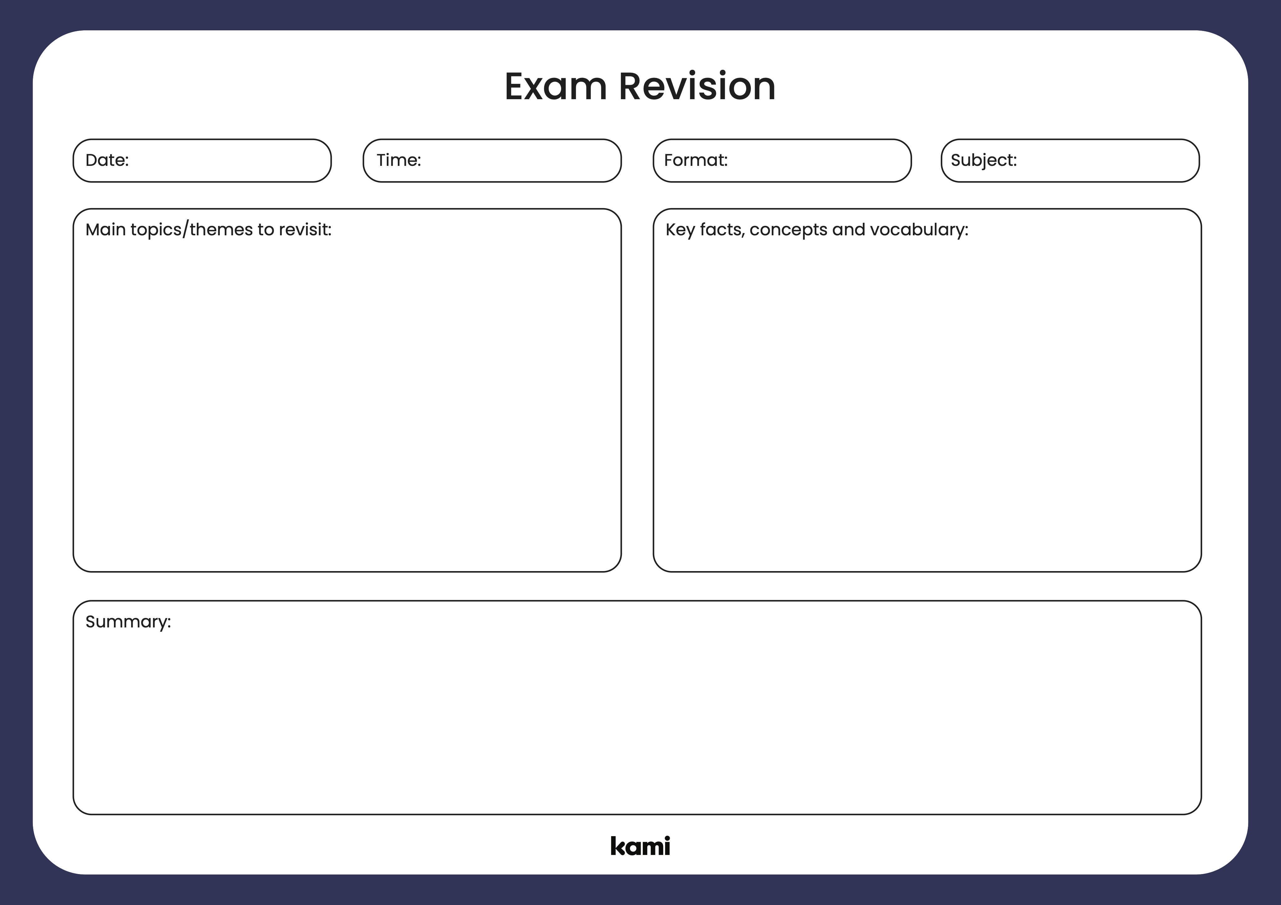 A template for exam revision with a prompts design.