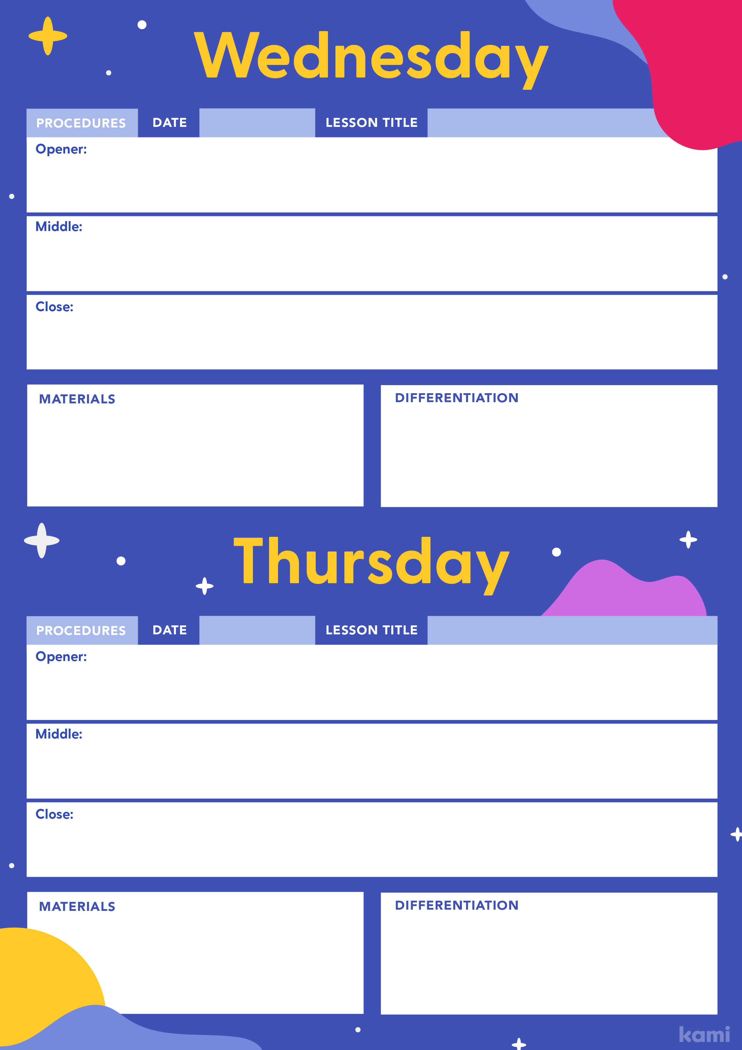 A Weekly Overview Lesson Plan for Teachers with a Blobs & Stars