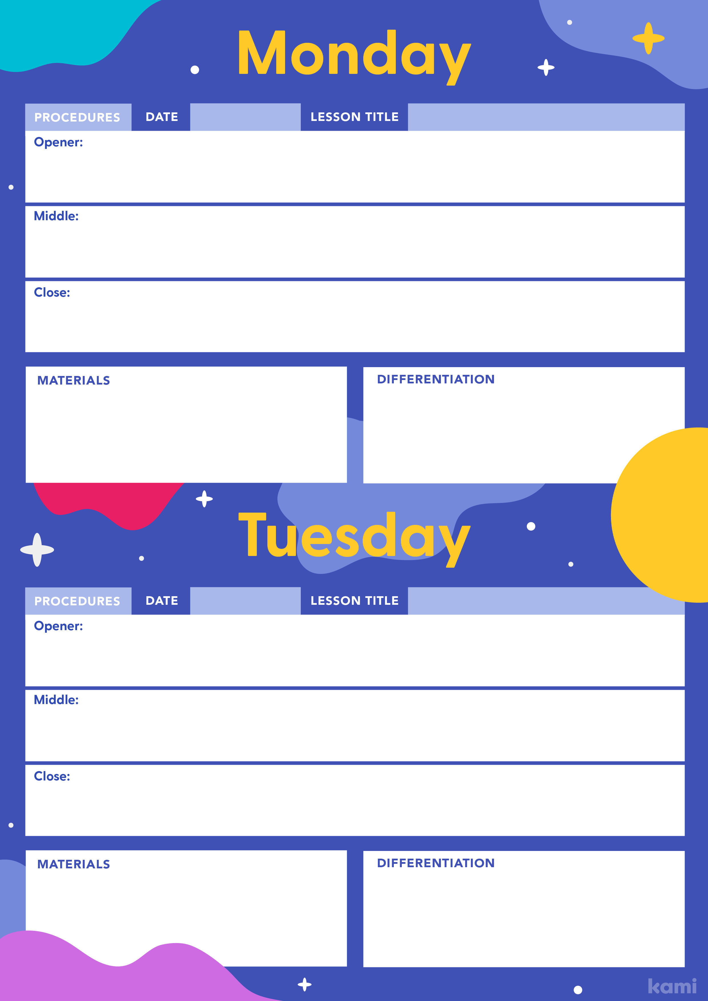 A Weekly Overview Lesson Plan for Teachers with a Blobs & Stars