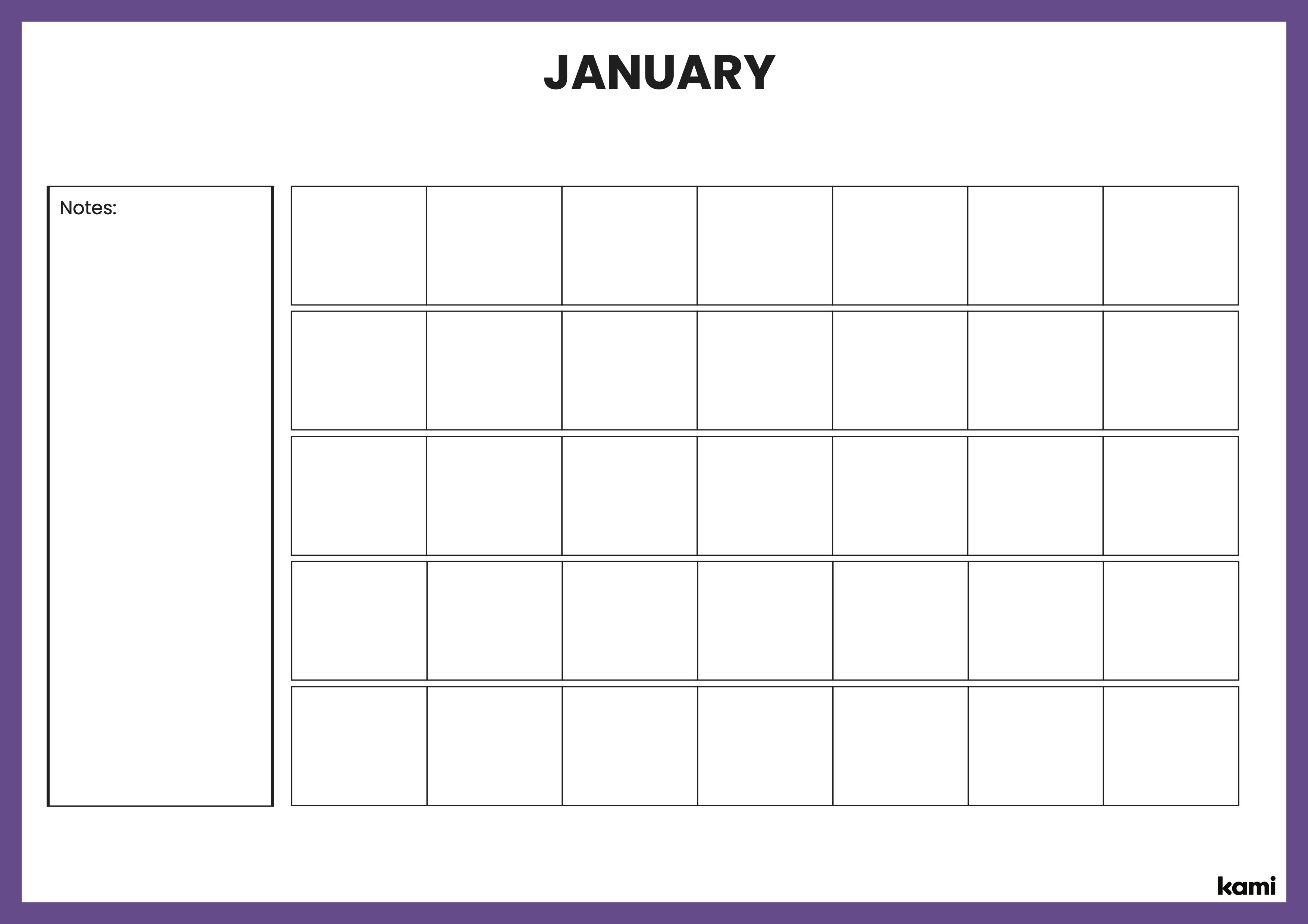 A classroom calendar for teachers with a purple theme