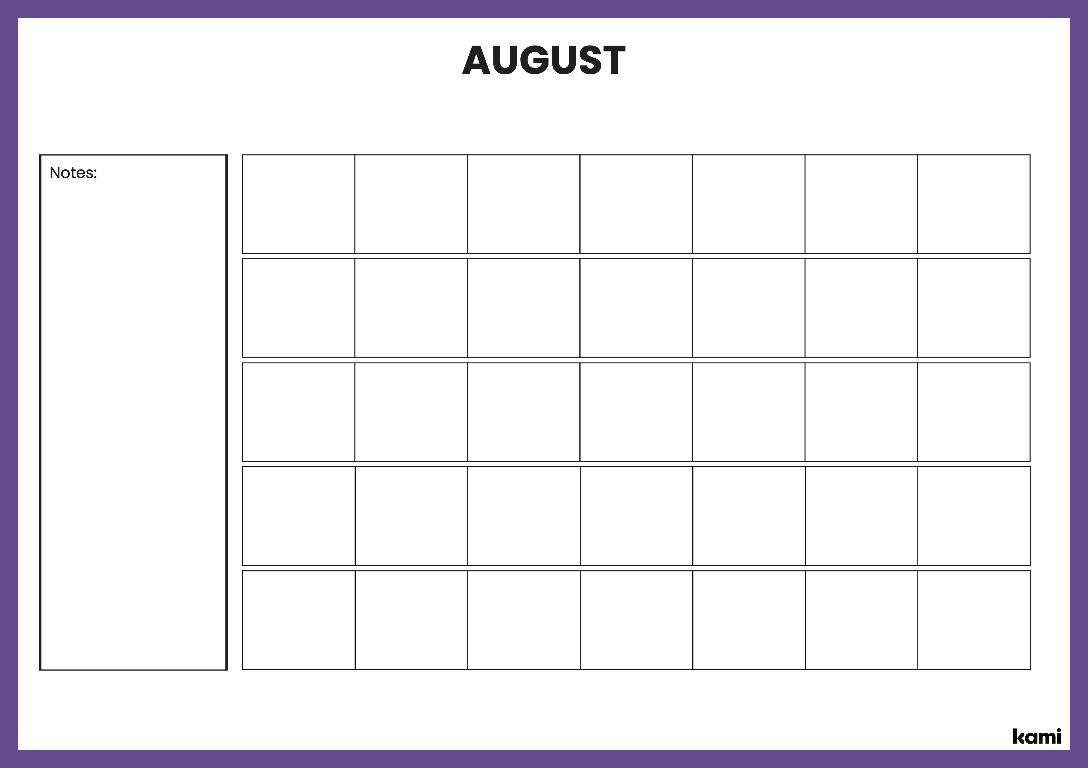 A classroom calendar for teachers with a purple theme