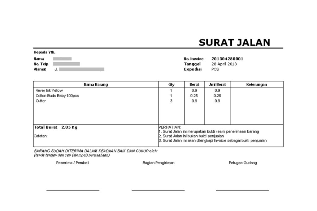 Contoh Form Surat Jalan