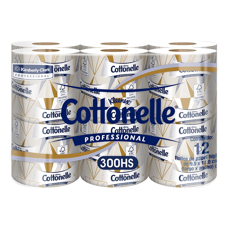 Higiénico Trad Kleenex® Cottonelle® Bander 300 hjs 12´s bander x 8