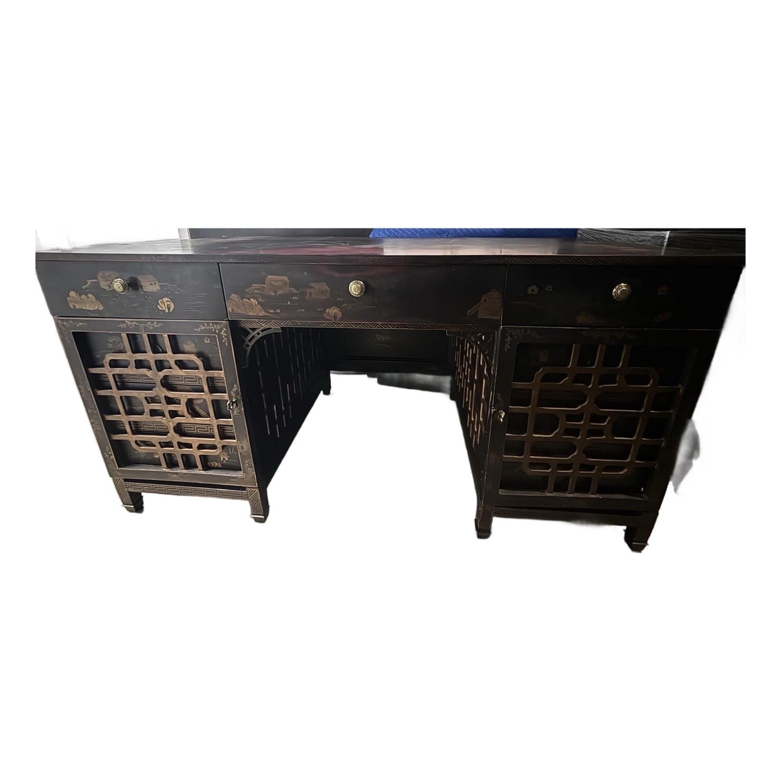 Drexel Heritage Chinoiserie Executive Desk with Lattice Doors