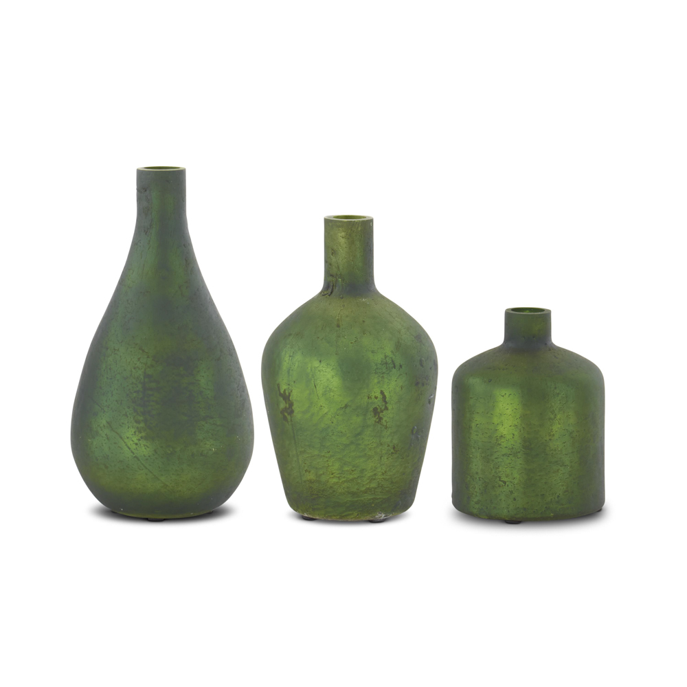 K & K Interiors Antique Green Matte Glass Bottle Vase - Thumbnail 3
