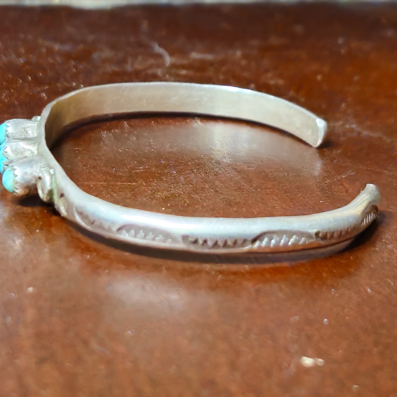 Zuni Cuff Stamped Bracelet Sterling Silver Natural Petit-point