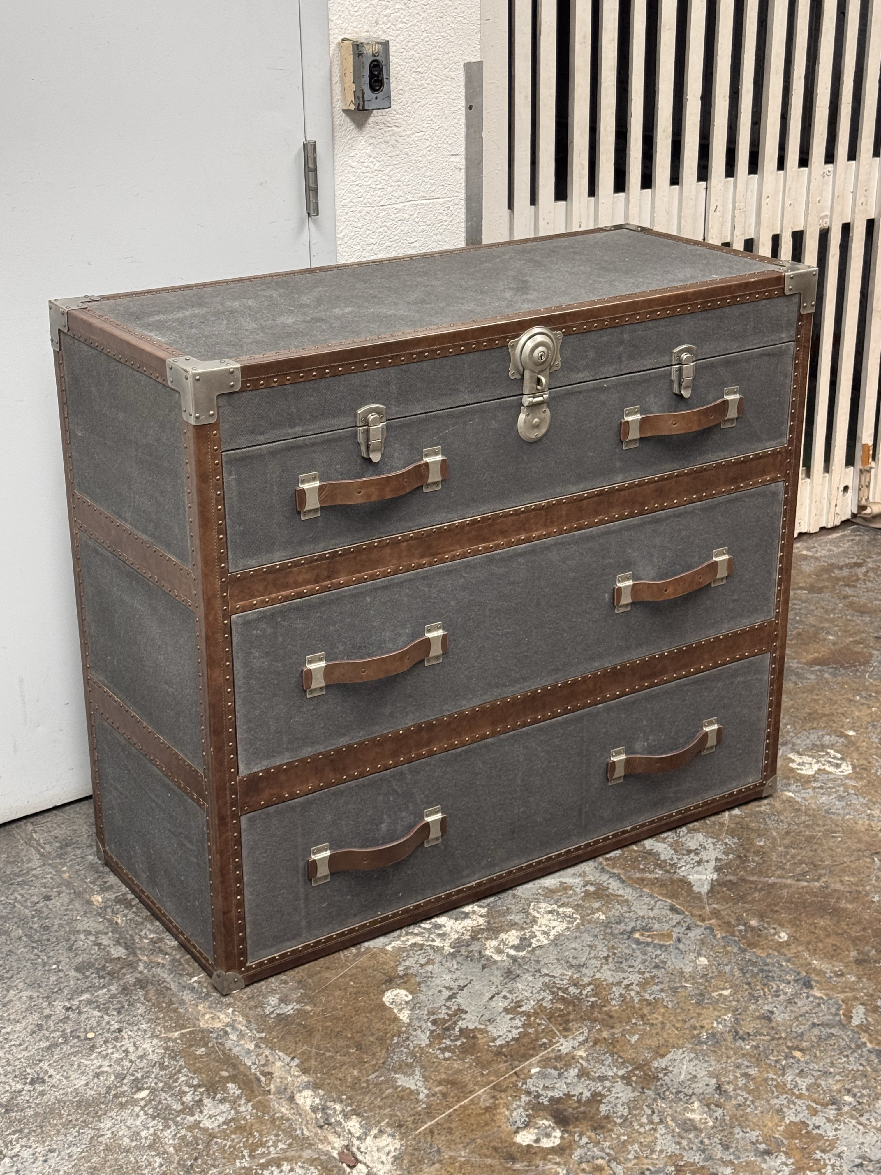 metal trunk dresser Baxton Studio Serge Silver Storage trunk Cabinet 160-10246-HD