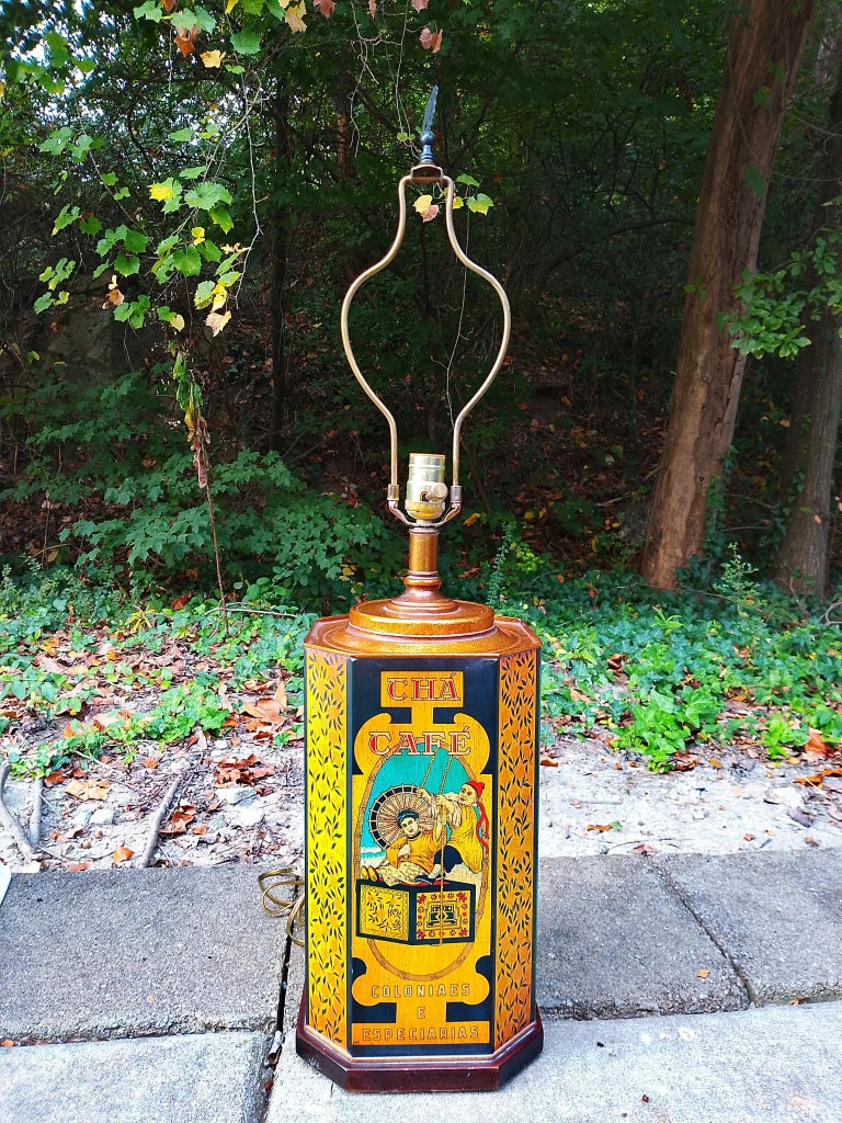 【TENNY THE MAN】フランス製　アンティーク　ビンテージ　陳列 Vintage Frederick Cooper Tin Tea Canister Lamp With Silk Shade