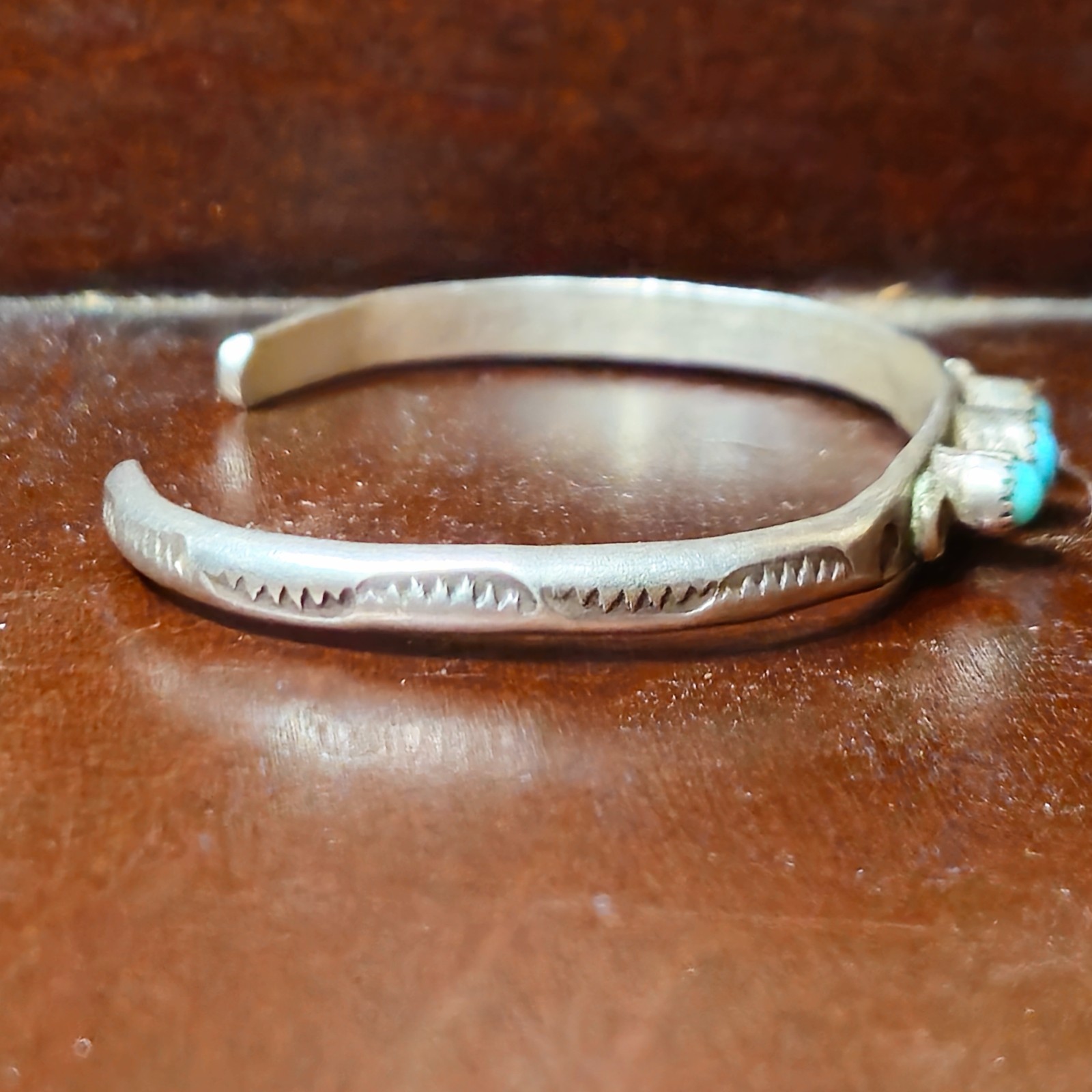 Zuni Cuff Stamped Bracelet Sterling Silver Natural Petit-point