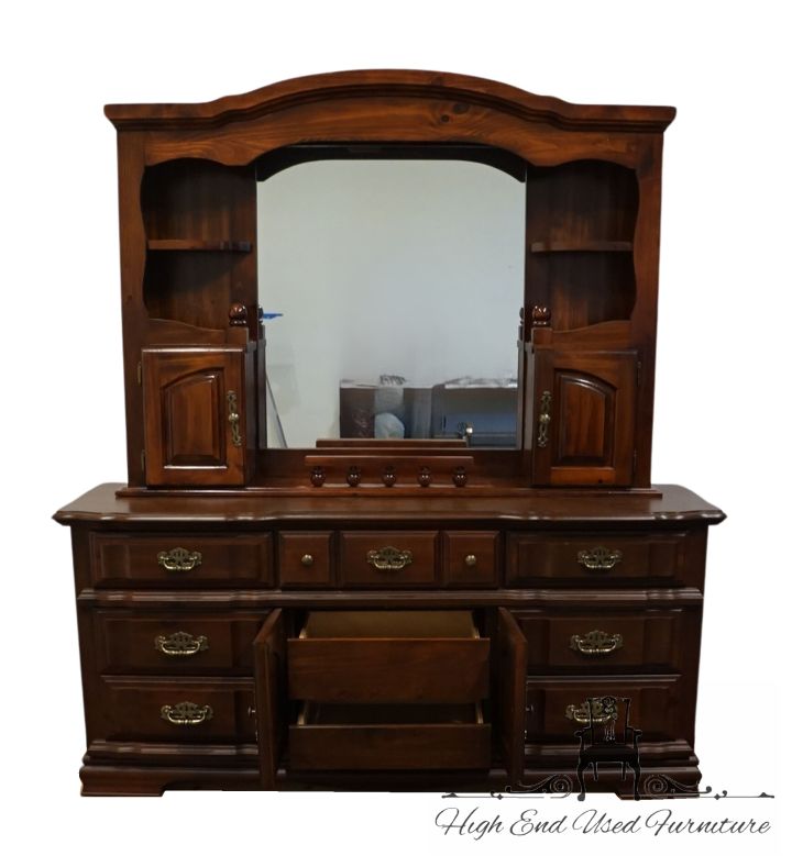 ELKIN COLLECTION Solid Knotty Pine Rustic Americana 72" Triple Door Dresser  with Mirror Hutch 70-003 - $1094 | Kashew | Kashew