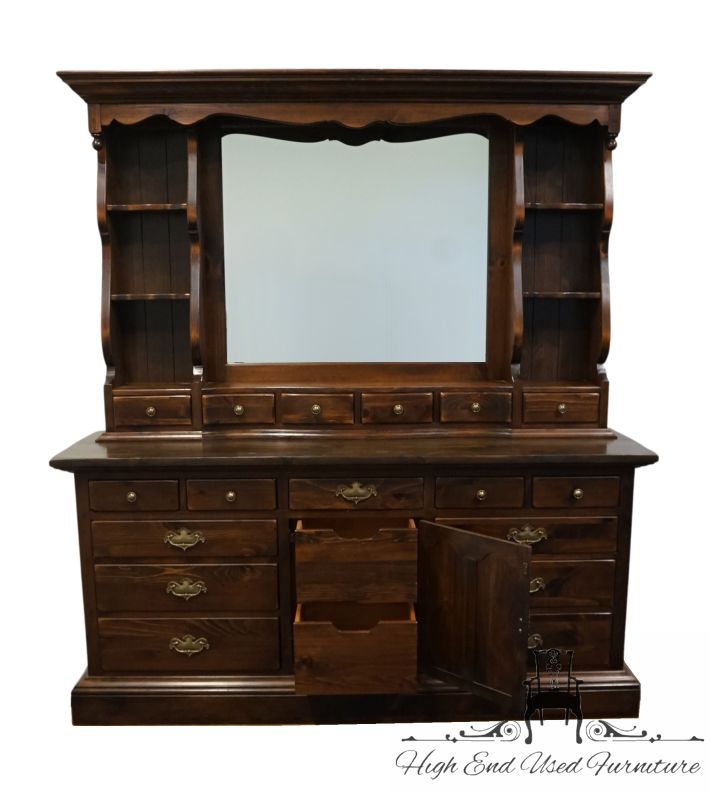 ETHAN ALLEN Antiqued Pine Old Tavern 72" Triple Door Dresser w. Mirror Hutch  12-5013 / 12-5030 | Ethan Allen - $1062.5 | Kashew | Kashew