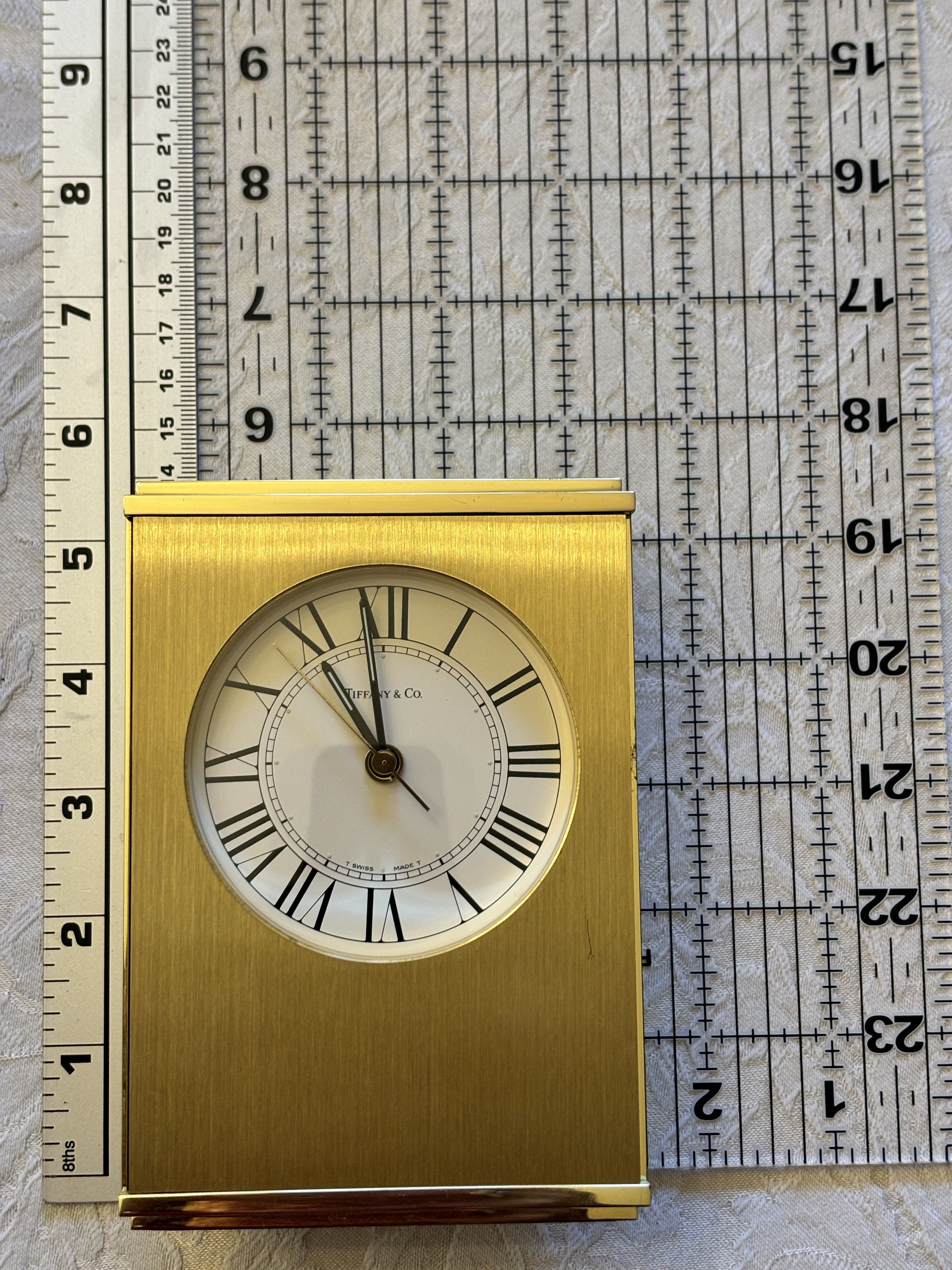 Tiffany & Co. 置時計 ローマ数字 Vintage Tiffany & Co. Swiss Brass Quartz Desk Alarm Clock, Roman