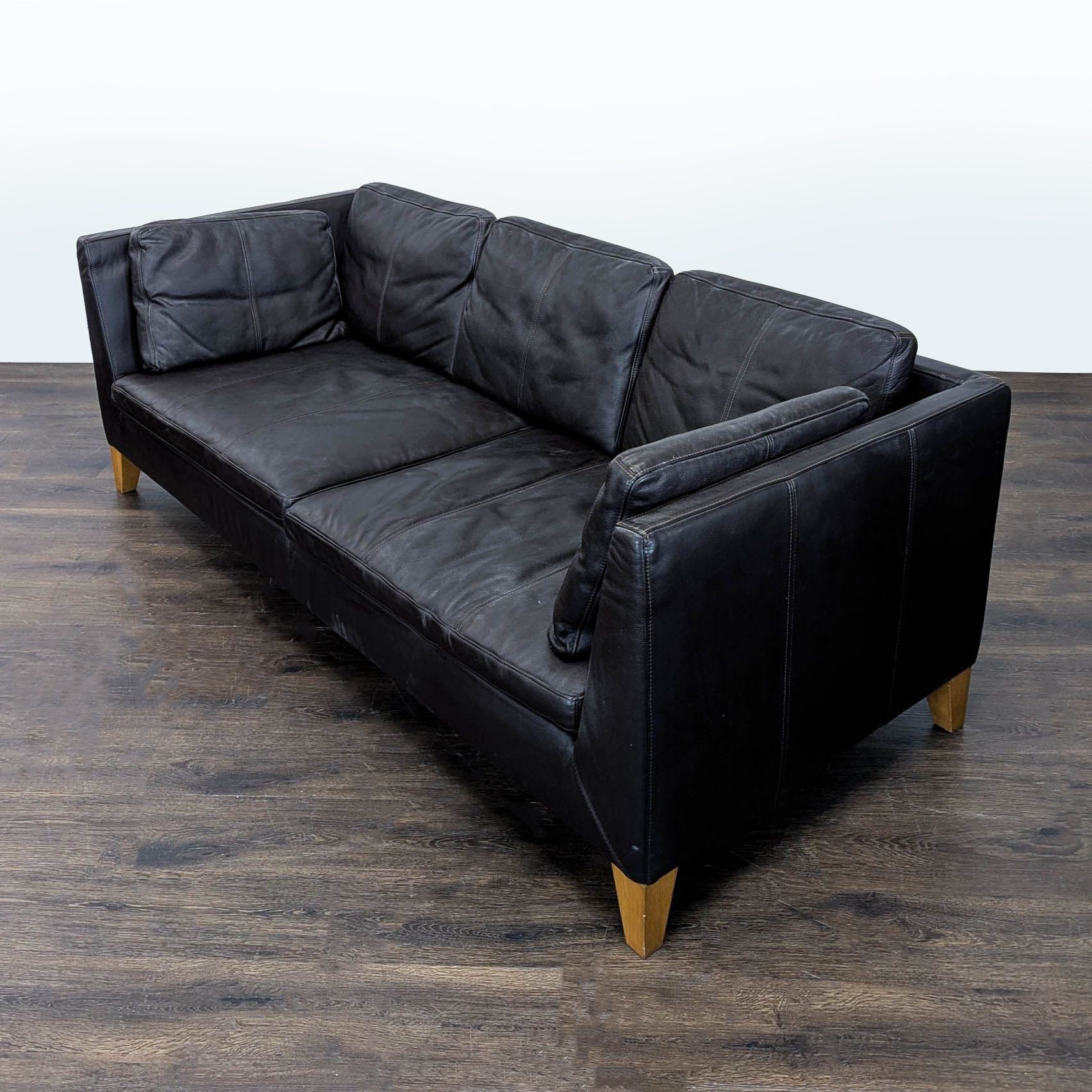IKEA ソファ ブラック Ikea 3-Seat Dark Leather Sofa with Wooden Legs | Ikea - $795