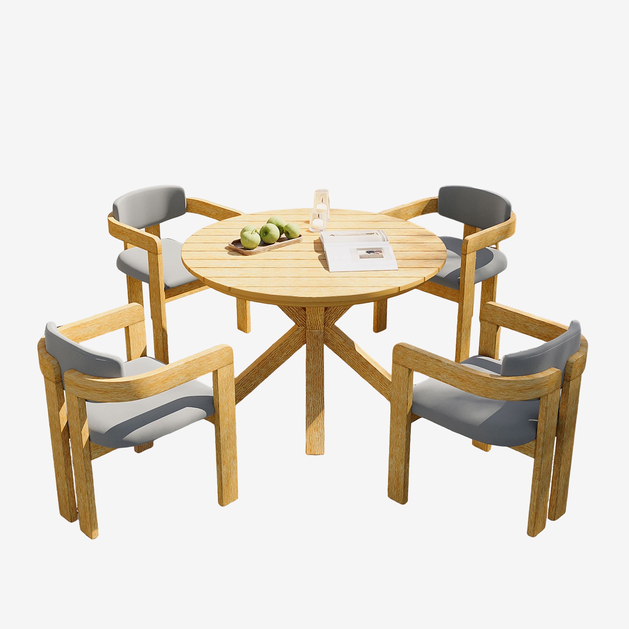 5-Piece Outdoor Acacia Wood Round Dining Set, Solid Wood Patio Table ...