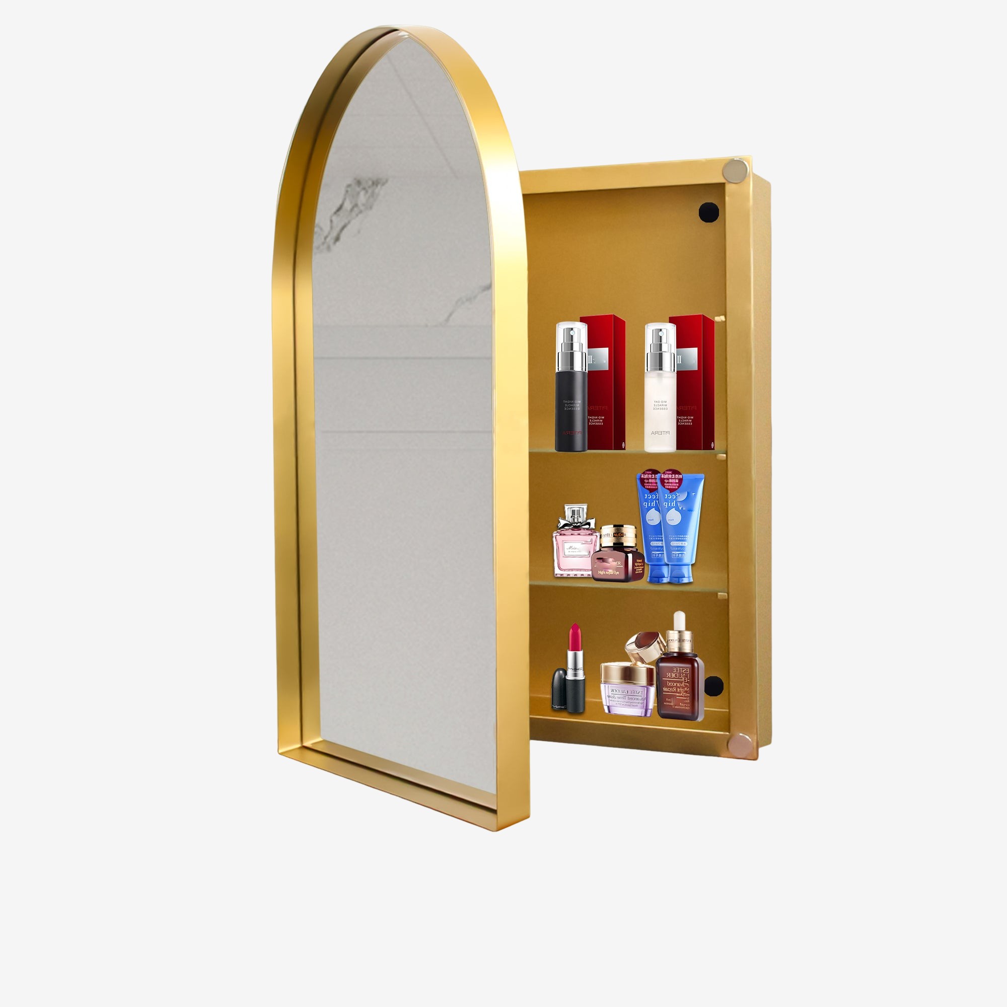 24x36 Inch Arched Recessed Medicine Cabinet, Metal Framed Bathroom Wall ...