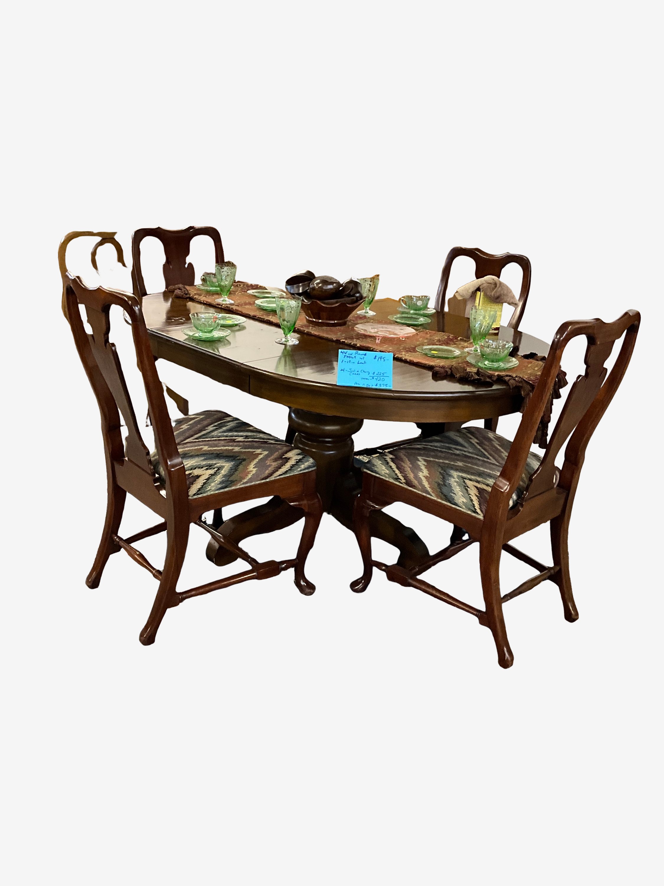 44 IN ROUND TABLE WITH 1 LEAF AND 4 SOLID CHERRY CHAIRS - $375 | Kashew ...
