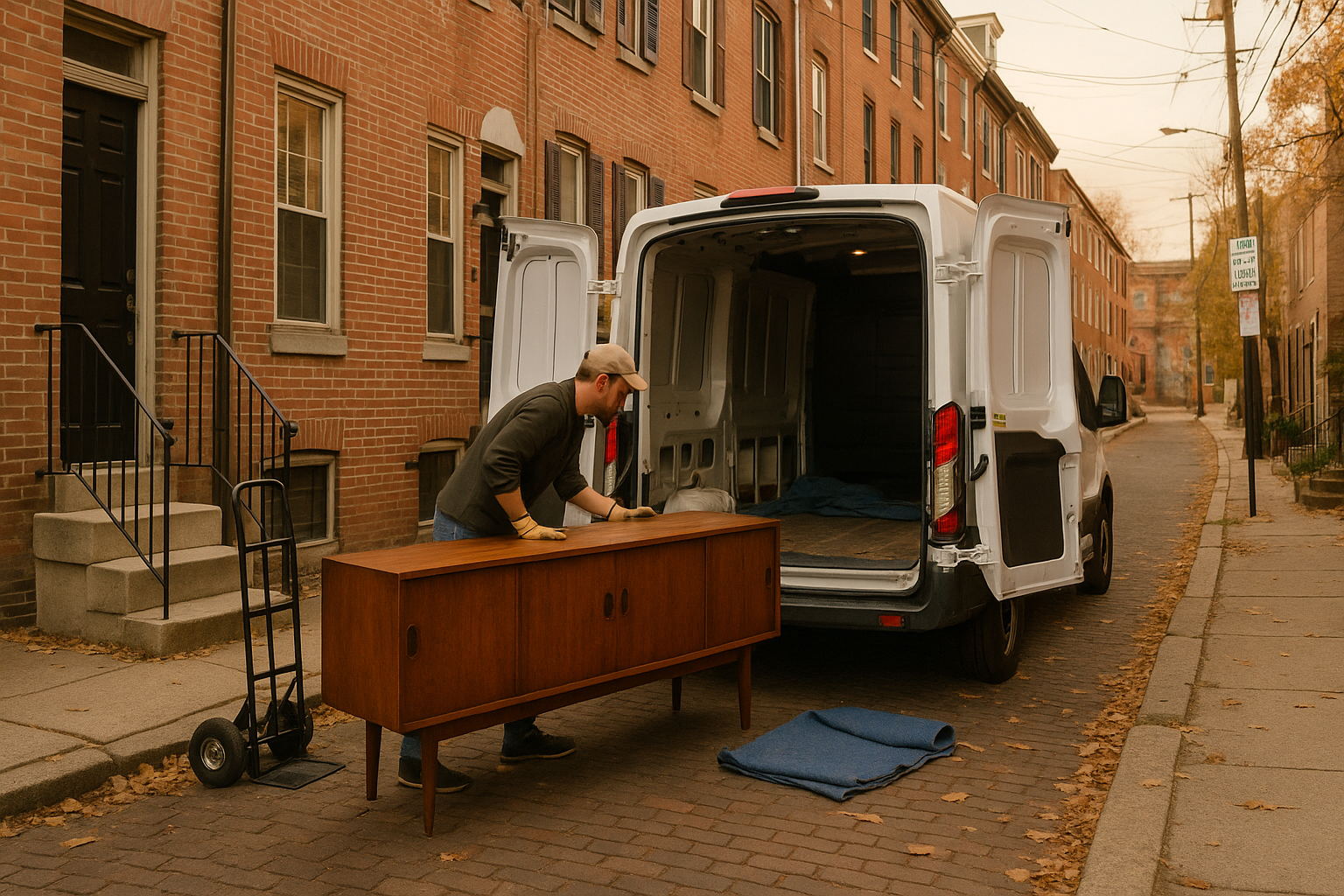 Loading a vintage credenza on a Philadelphia street