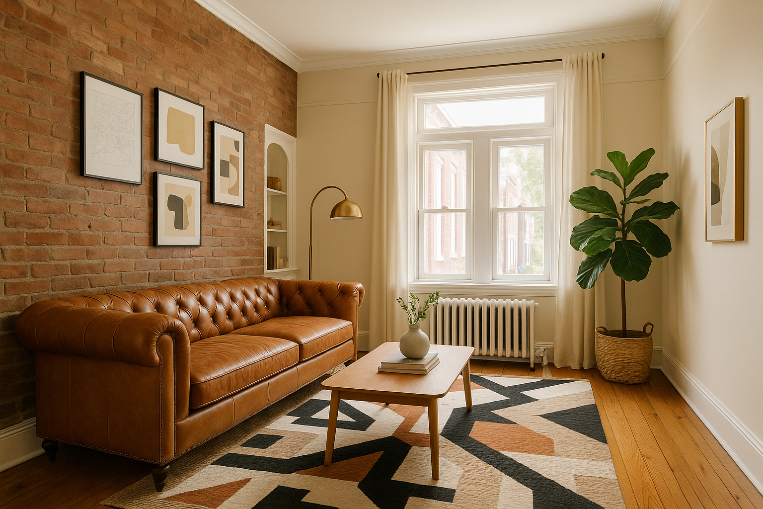 Vintage and modern mix in a Philadelphia rowhouse living room