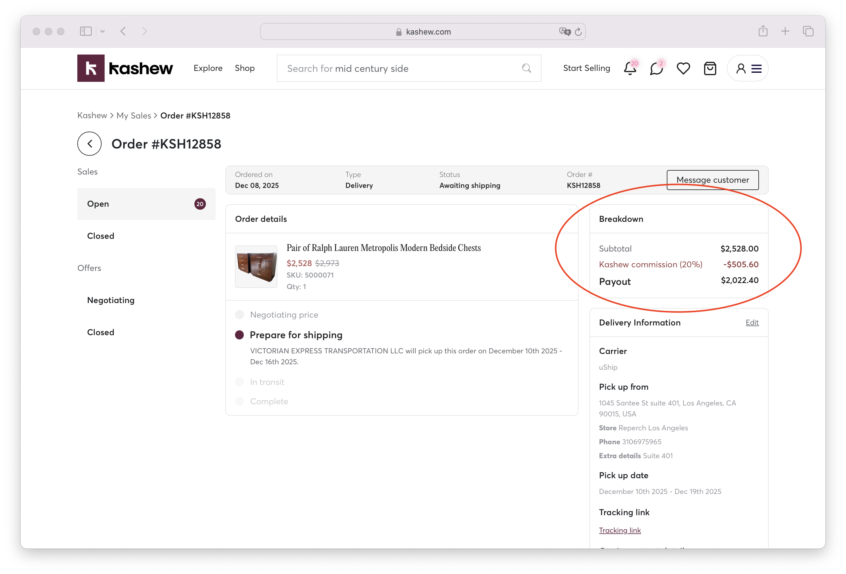 Kashew's selling fees