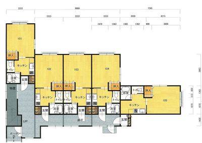 1F平面図（左上が北、右下が南の方角です）