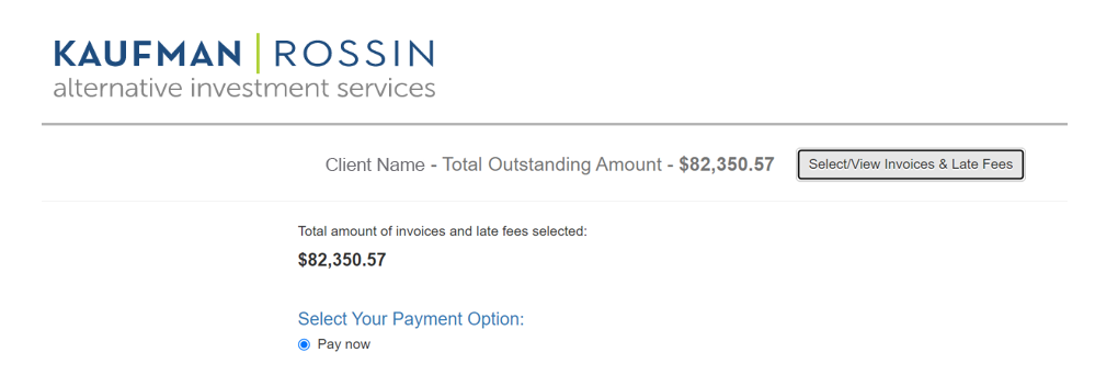 image of total amount of invoices and late fees on KRAIS payment portal