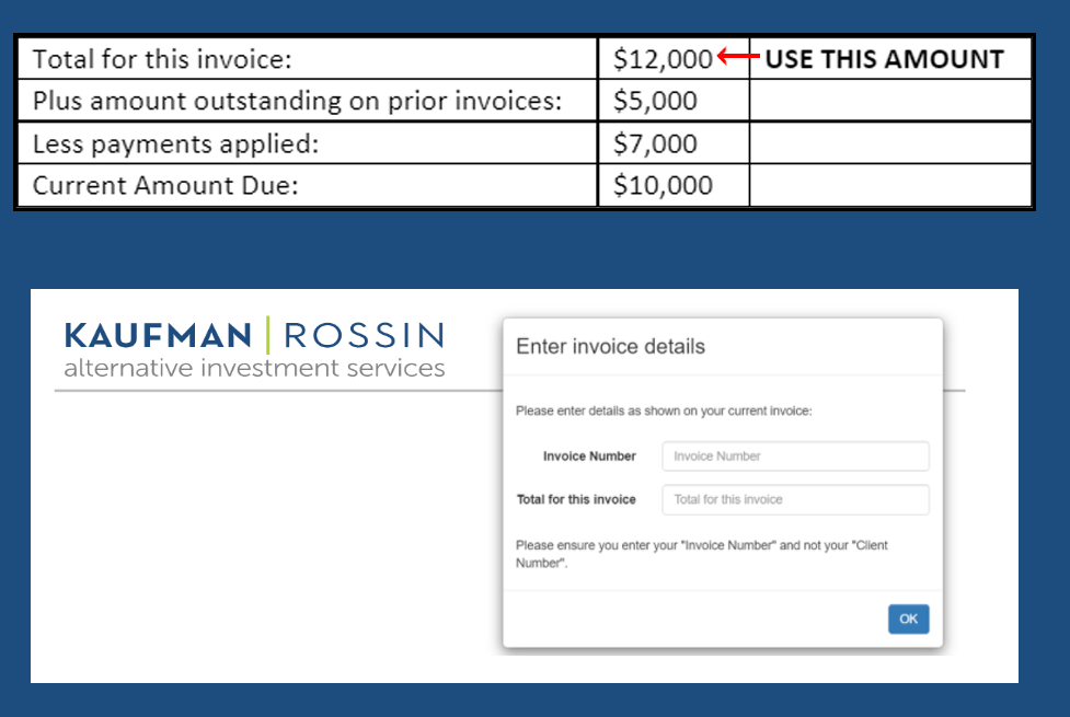 image of total for invoice on KRAIS payment portal