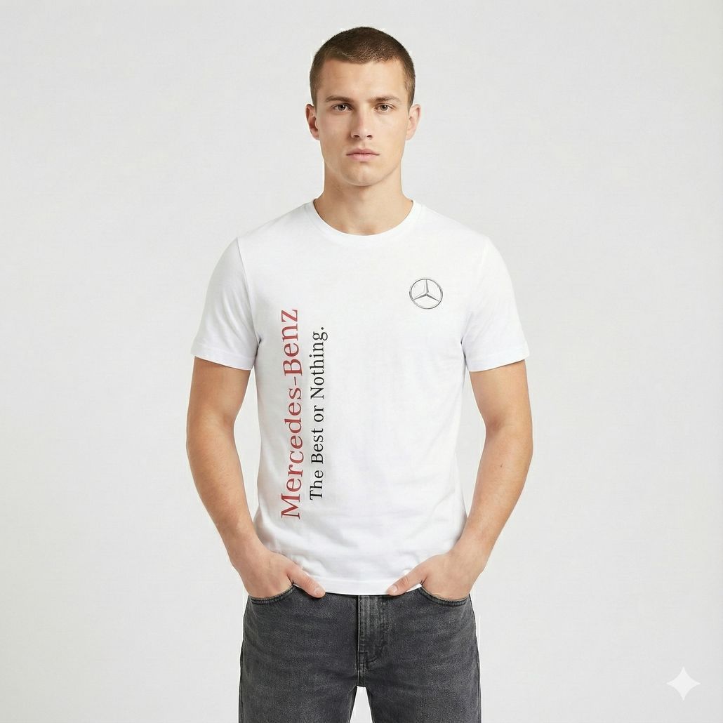 Polera Algodón Blanca Estampado Logos Mercedes-Benz Talla XL - Mercedes-Benz