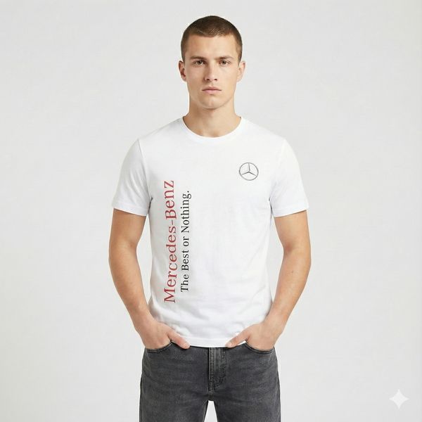 Polera Algodón Blanca Estampado Logos Mercedes-Benz Talla L